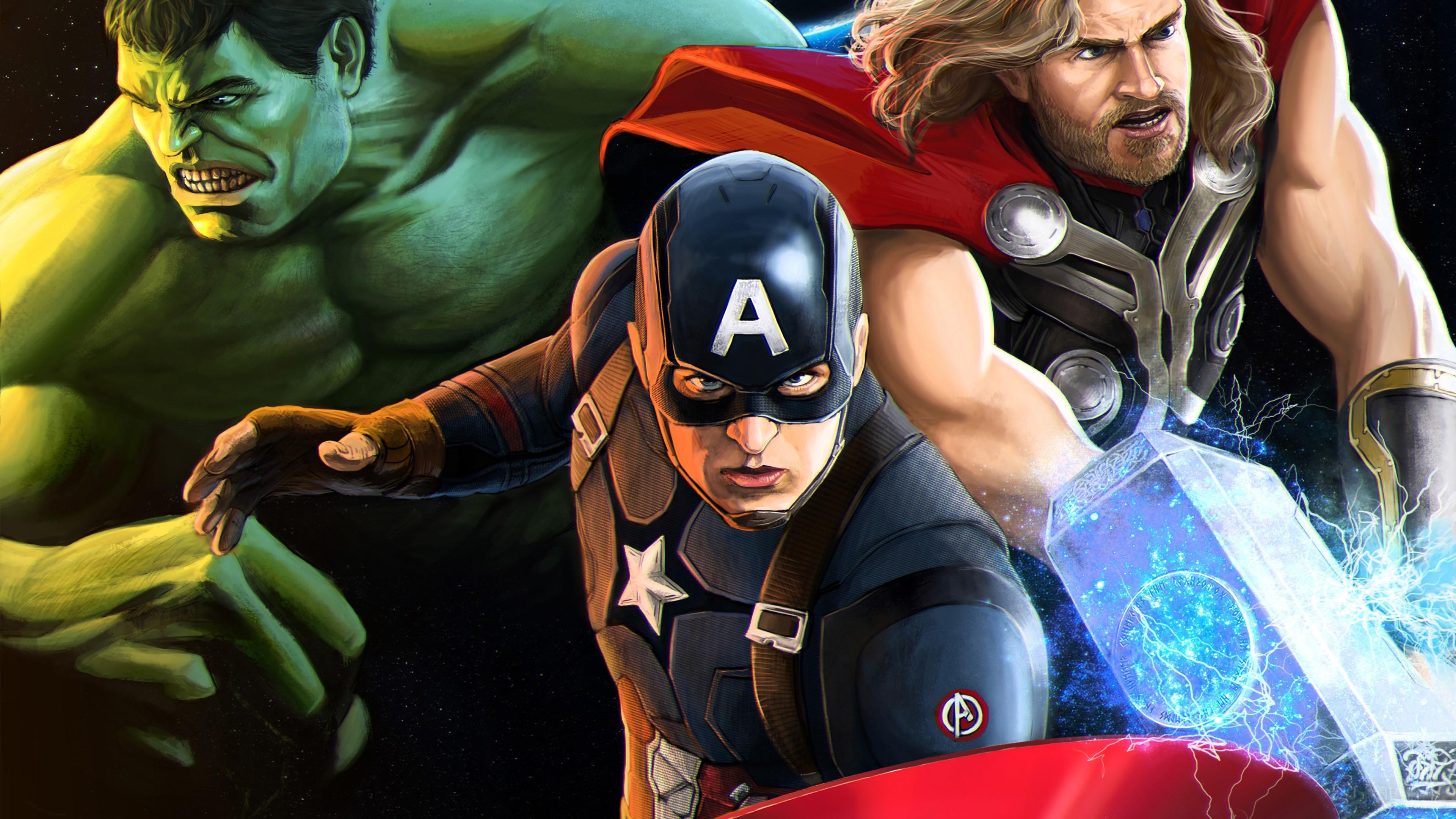 HD wallpaper, Captain America Thor And Huk Mcu 4K