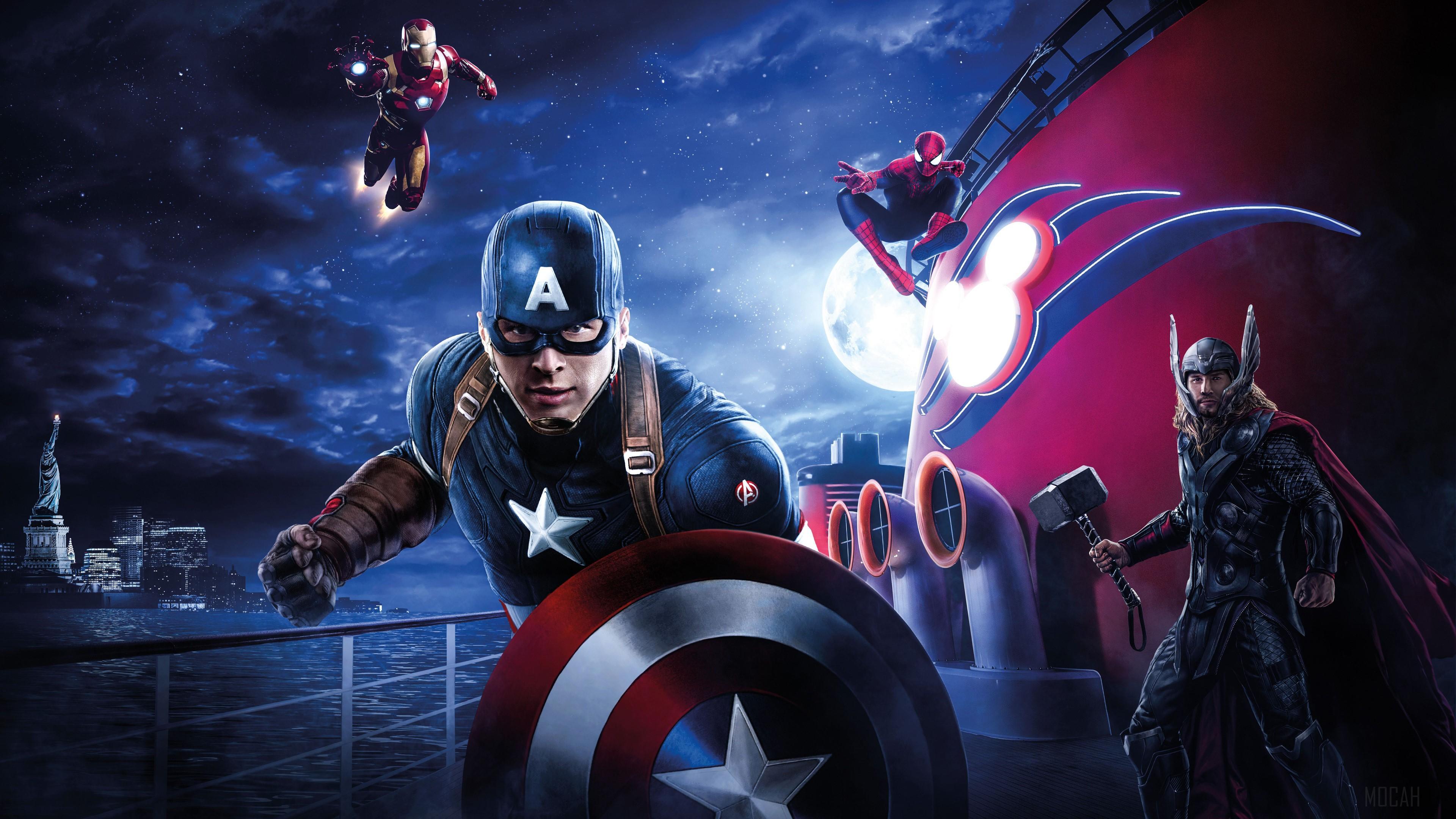HD wallpaper, Captain America Thor Iron Man Spiderman Disneyland Paris Marvel Disney Cruise 4K
