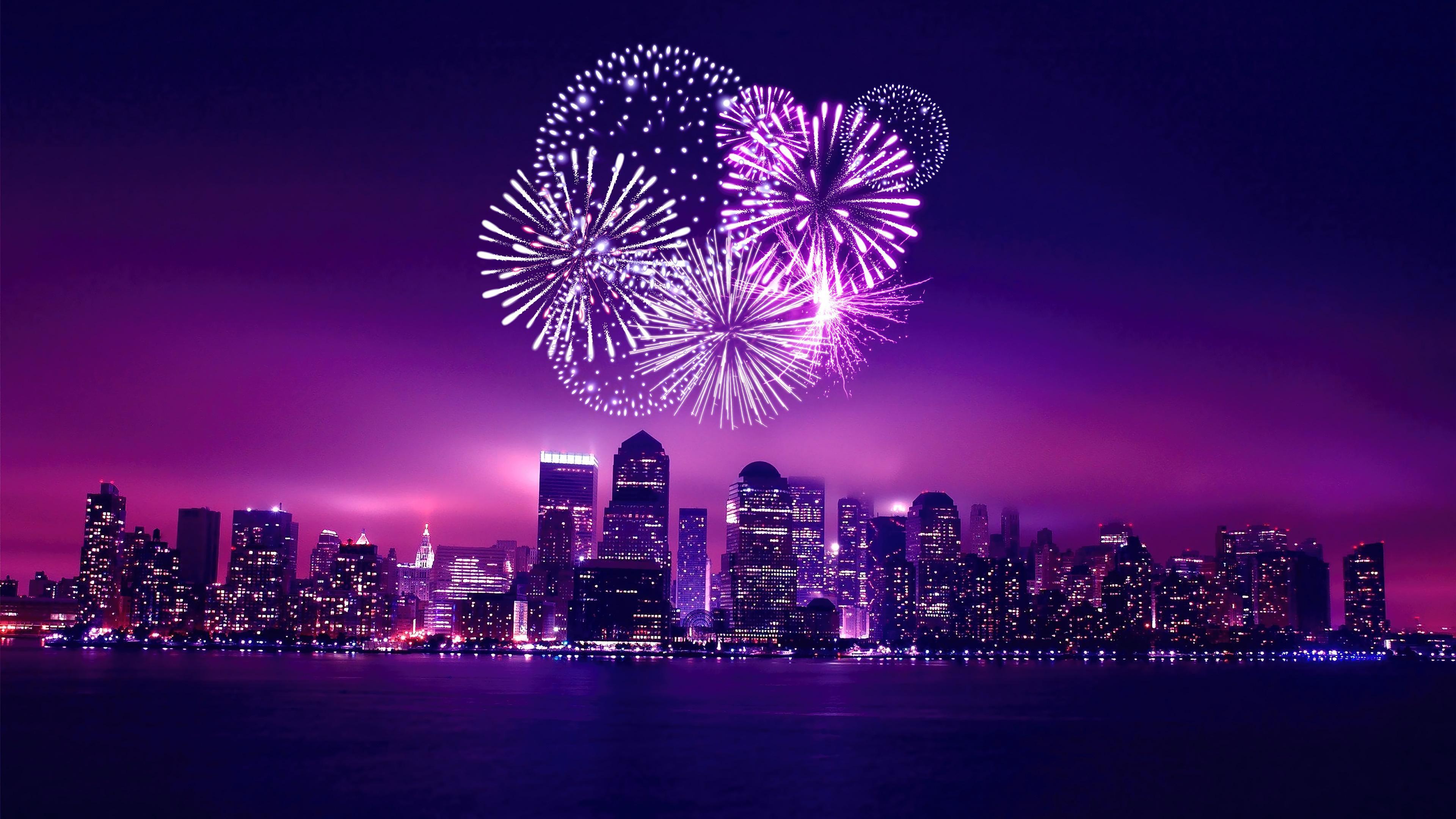 HD wallpaper, Scenery, Fireworks, 4K, Night, Chicago, City, New Year