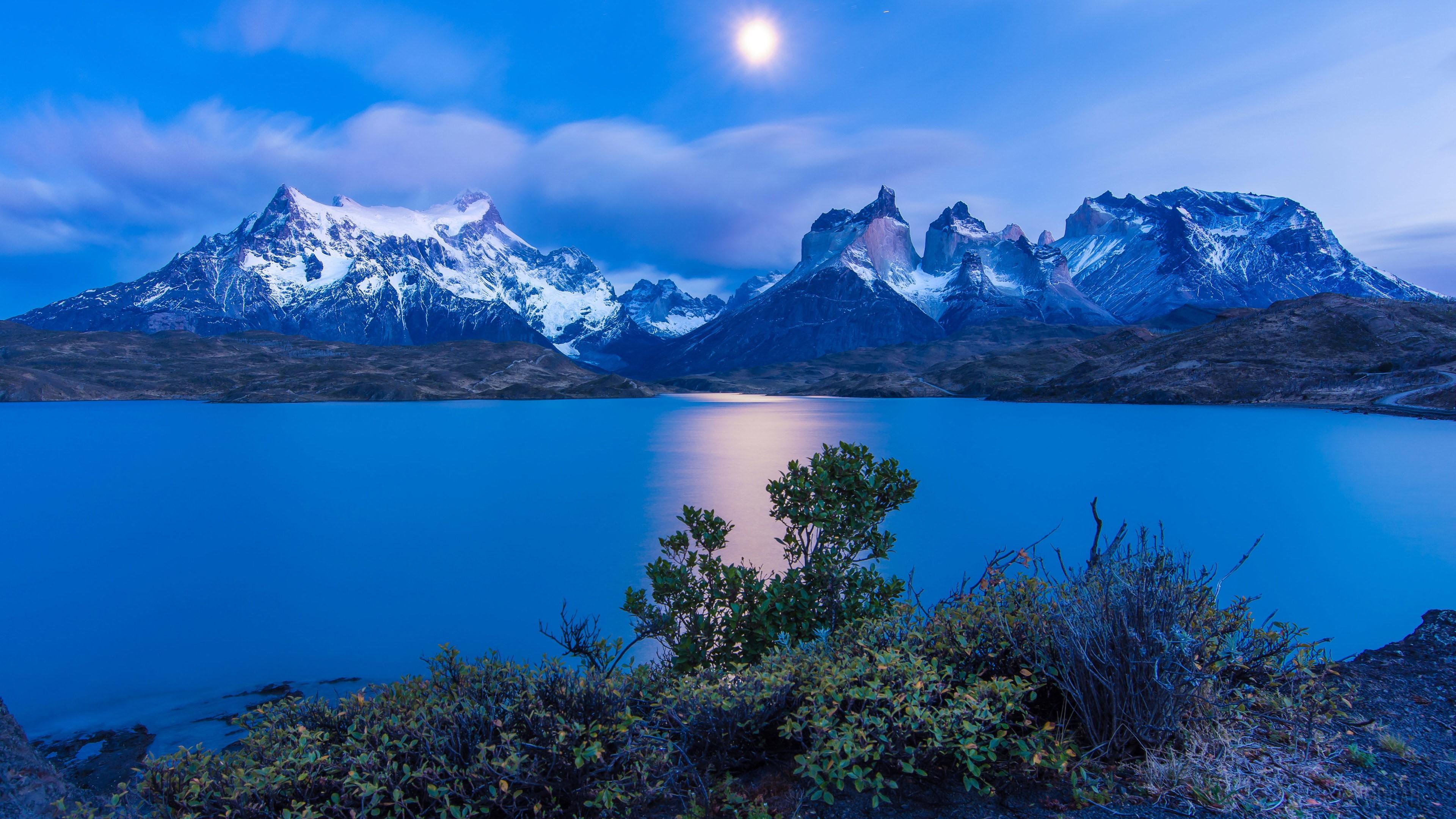 HD wallpaper, Chile Earth Lake Landscape Moon Night Twilight 4K