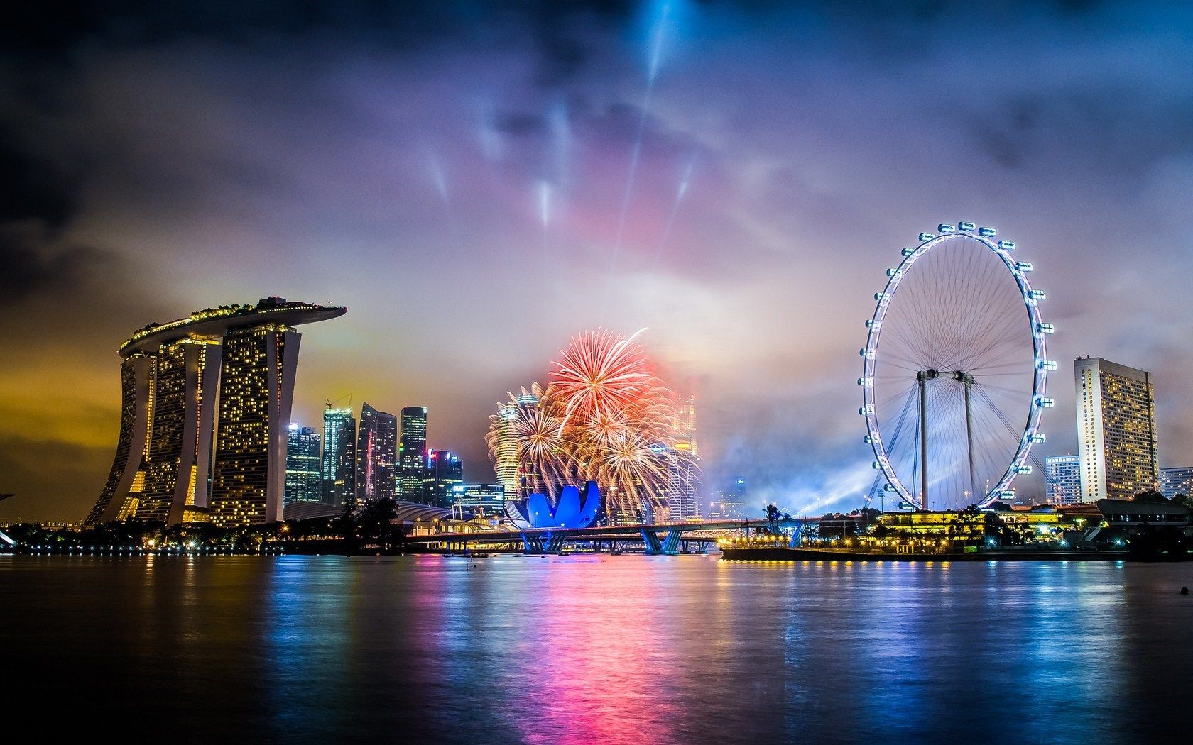 HD wallpaper, City, Fireworks, Holiday, Night, Singapore