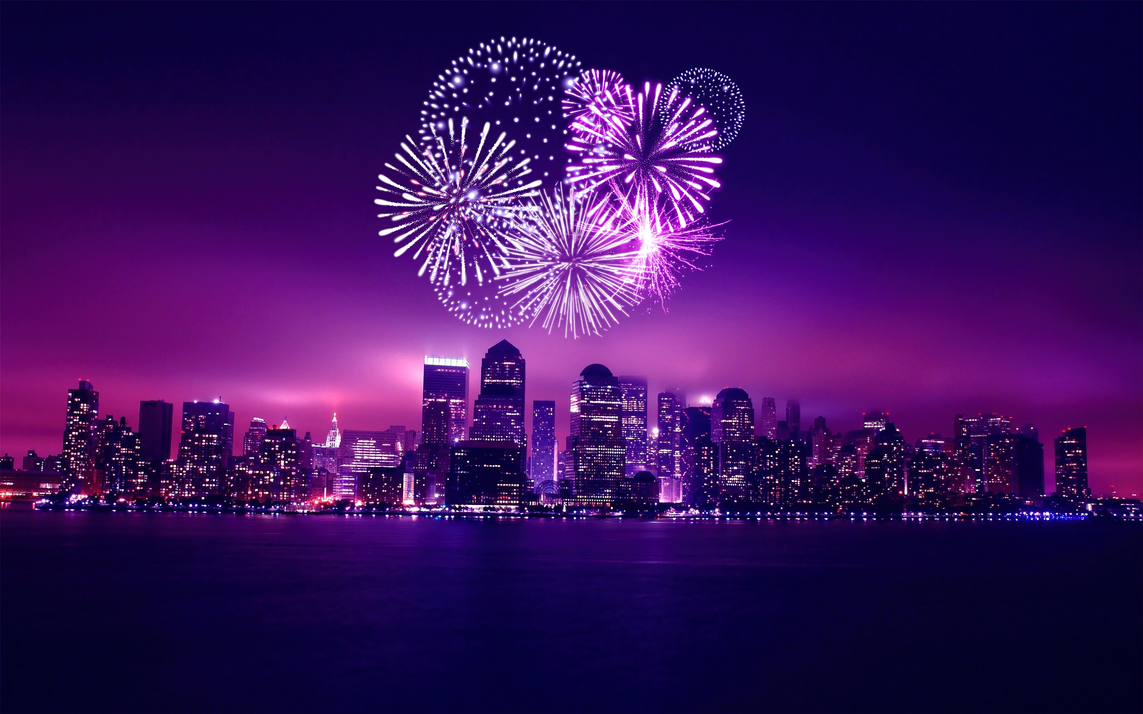HD wallpaper, Aesthetic, Purple, Illinois, Cityscape, New Year Celebrations, Fireworks, Chicago, Sunset, Night,