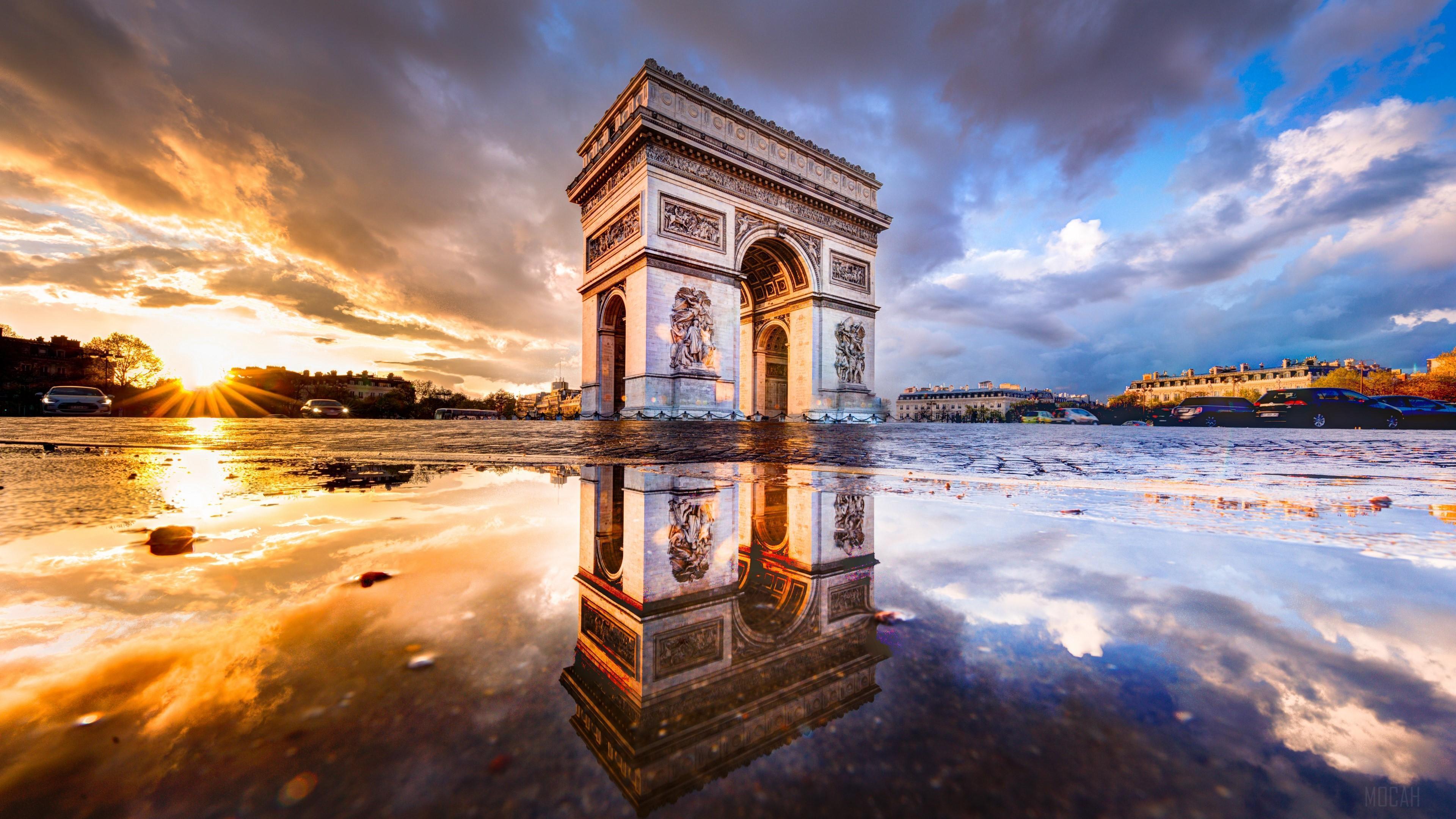 HD wallpaper, Cloud, Paris, France, Monument, Arc De Triomphe, Reflection 4K