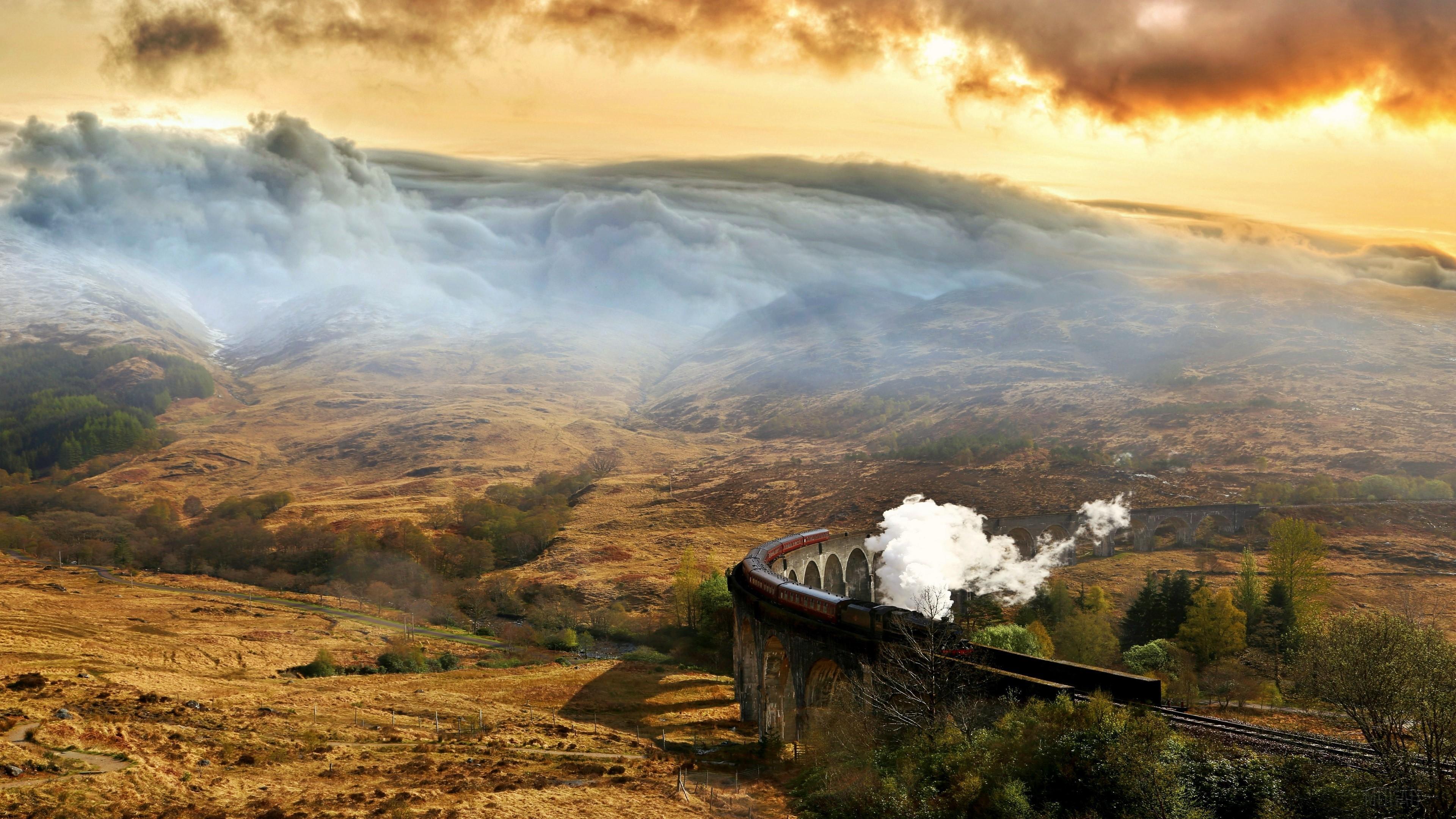 HD wallpaper, Landscape, Smoke, Cloud, Train 4K