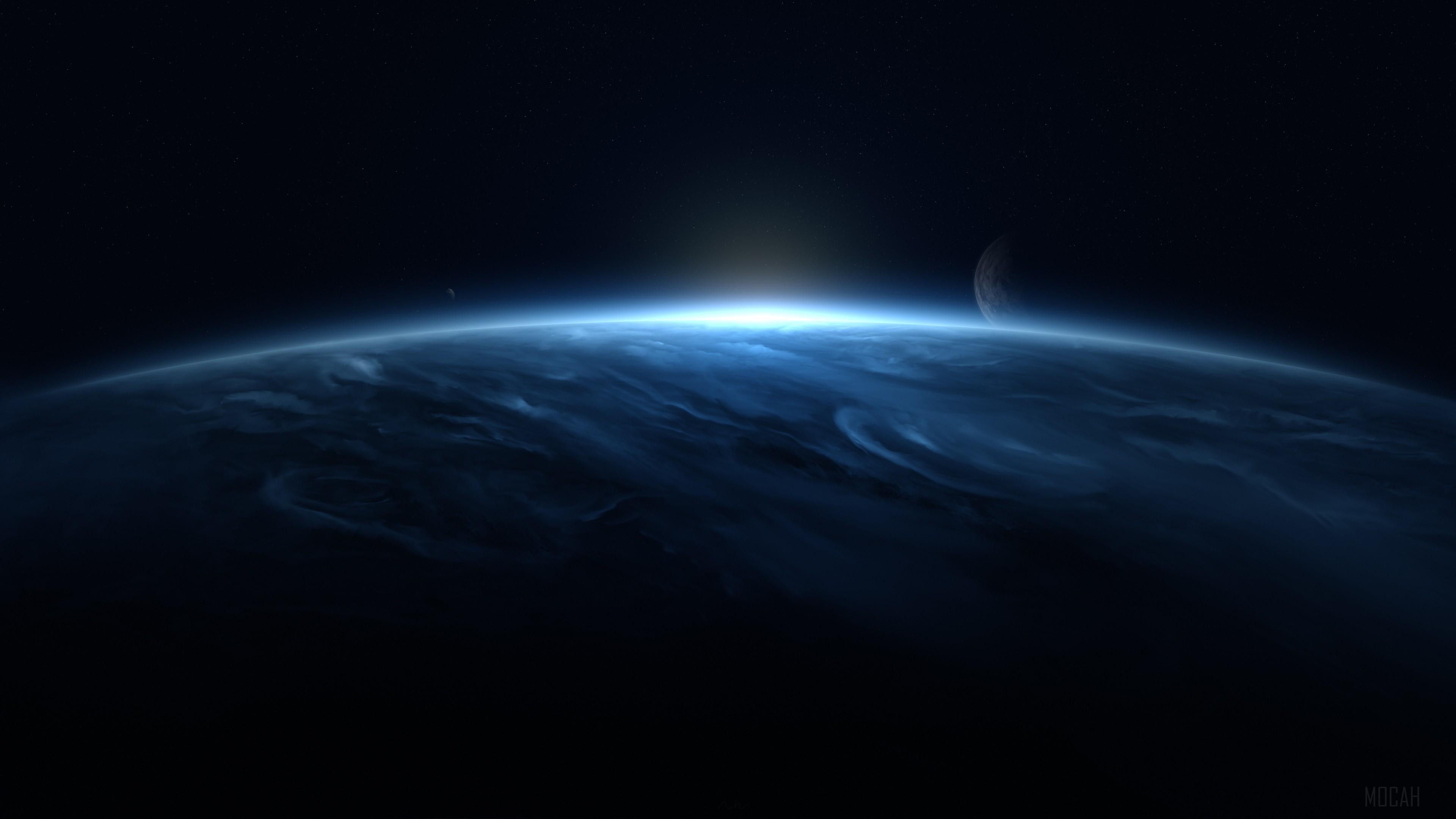 HD wallpaper, Clouds Planet Moon Flares Stars Science Fiction Digital Art 4K