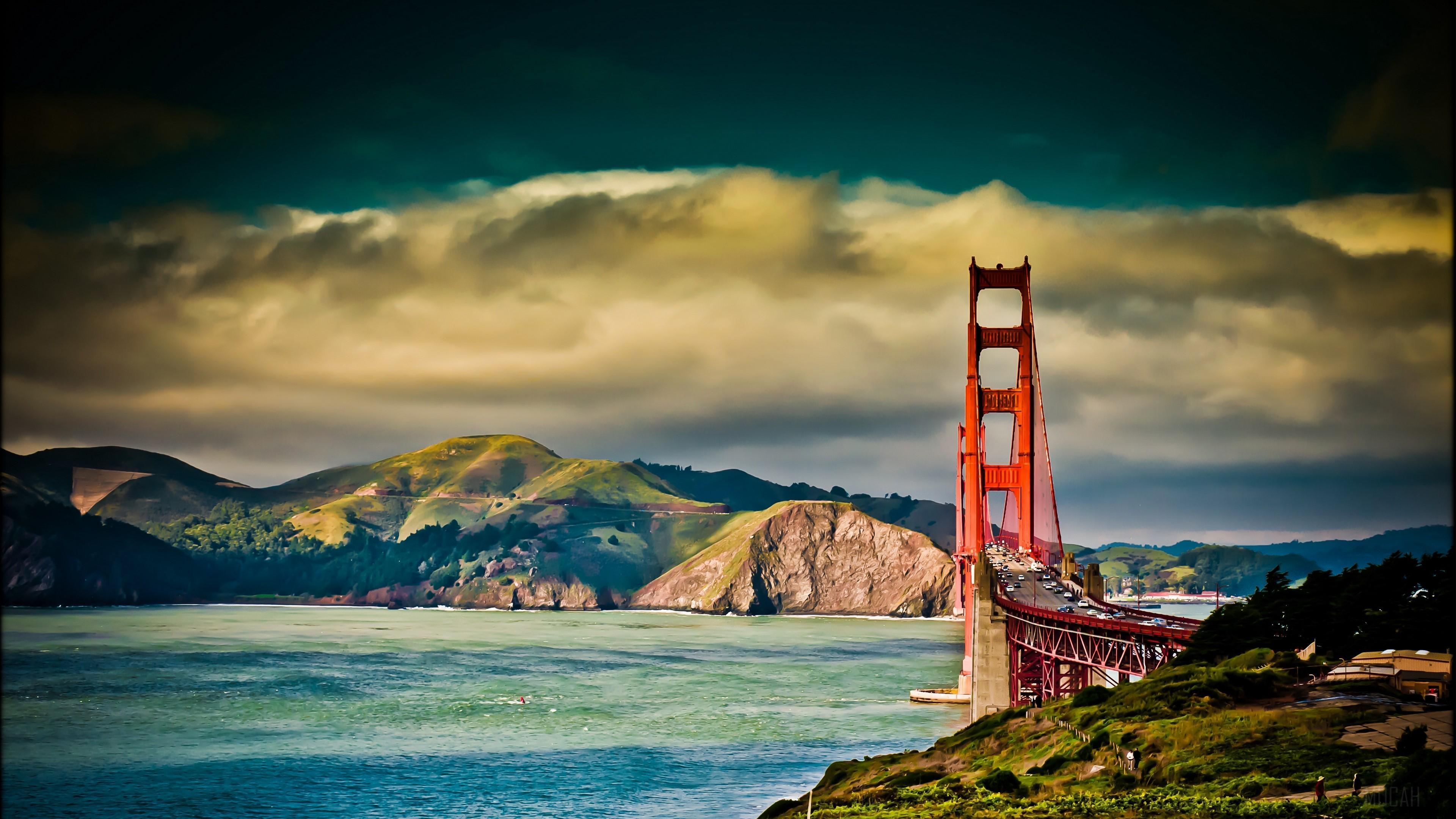 HD wallpaper, Bridge, Sky, River, San Francisco, Cloudy 4K