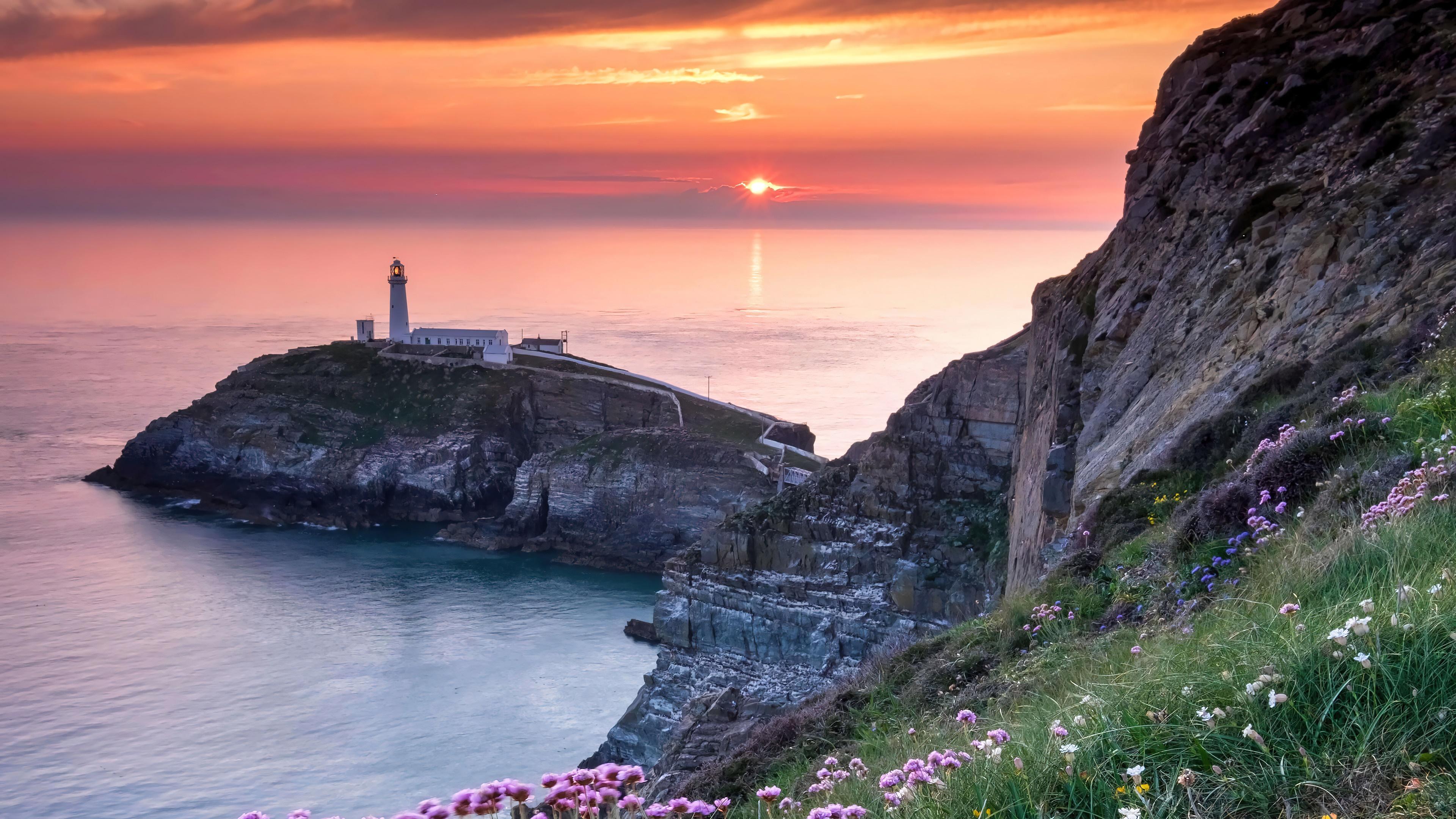 HD wallpaper, Lighthouse, Coastal, 4K, Scenery, Sunset