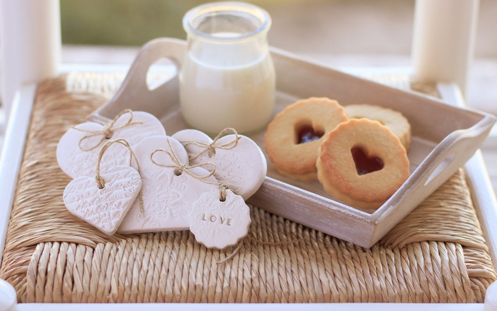 HD wallpaper, Sweet, Milk, Food, Hearts, Love, Cookies