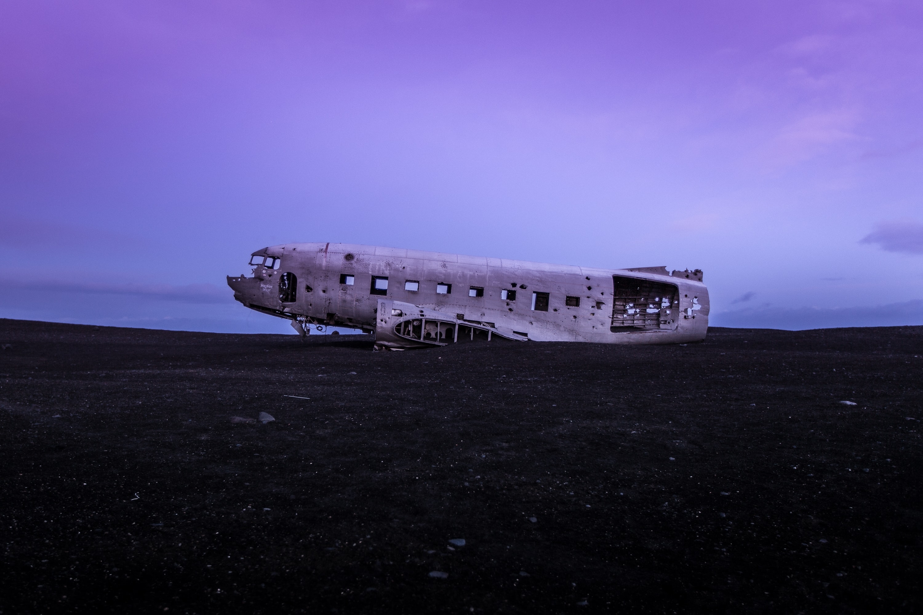 HD wallpaper, Crashed Airplane, Abandoned, World War Ii, Purple Sky, Douglas Dc 3, Fuselage, Wrecked