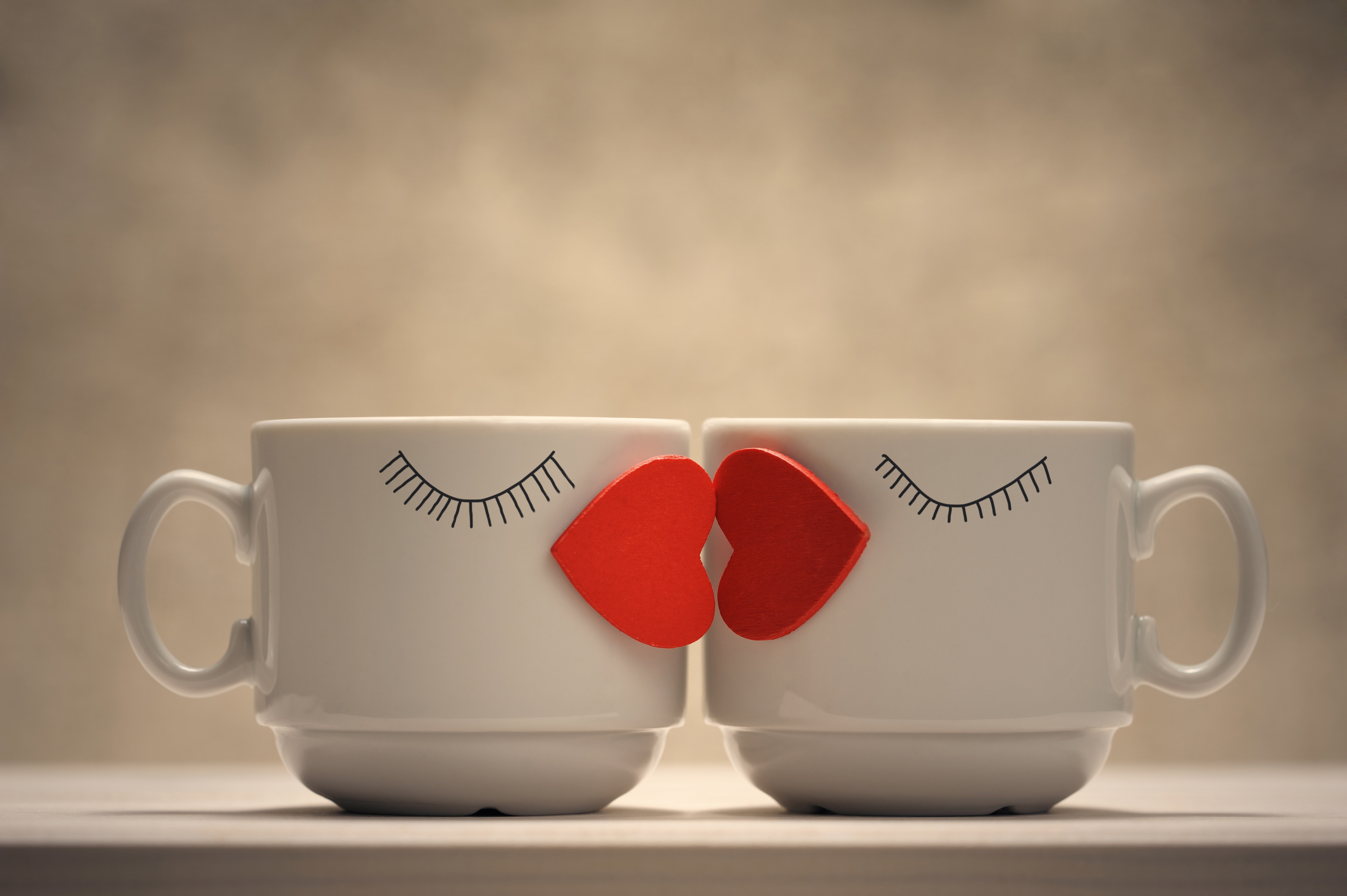 HD wallpaper, Romantic, Coffee Cups, Love Hearts, Cute Cups, Kissing Hearts, Coffee Mugs