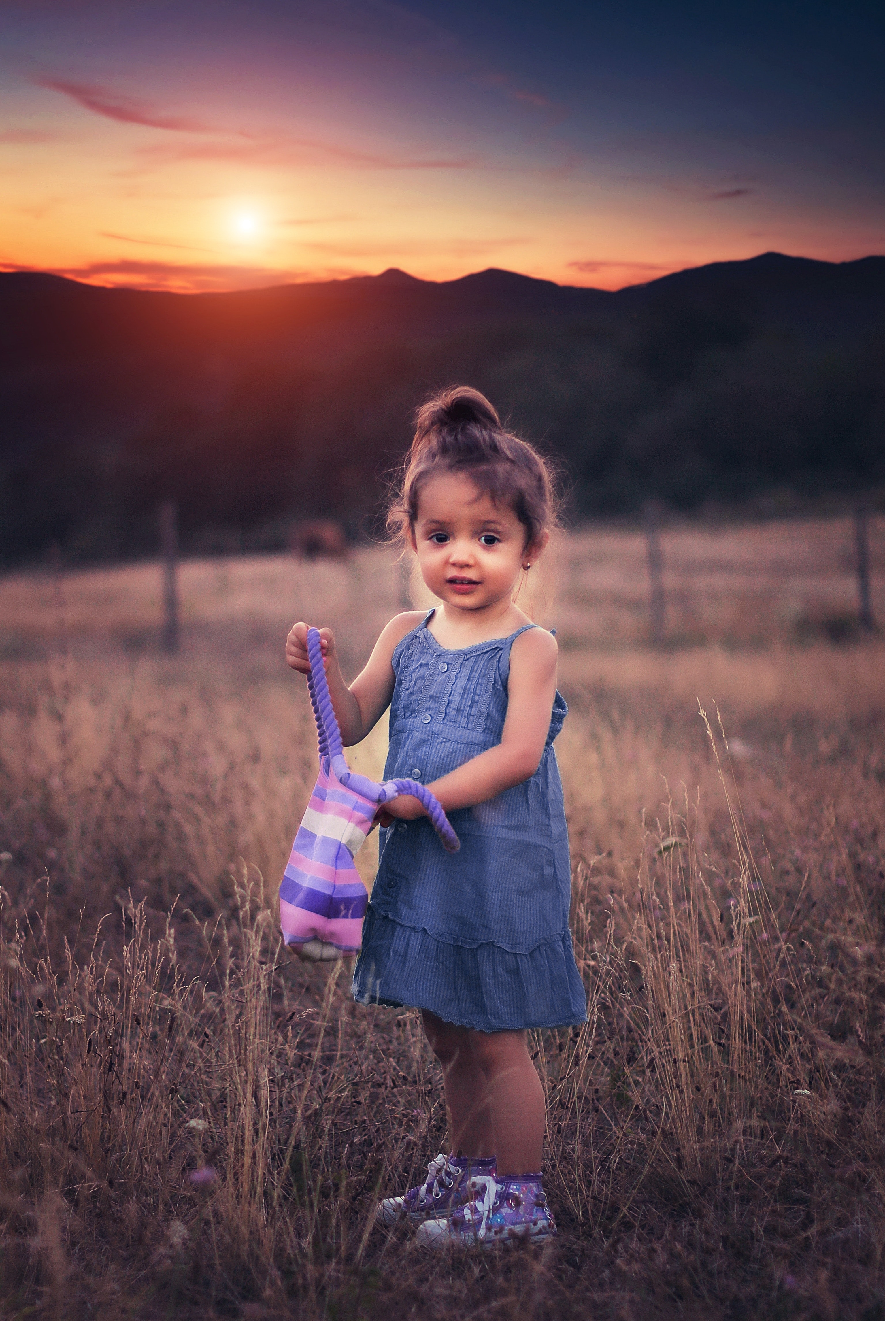 HD wallpaper, Sunset, Cute Kid, Adorable, Field, Cute Girl
