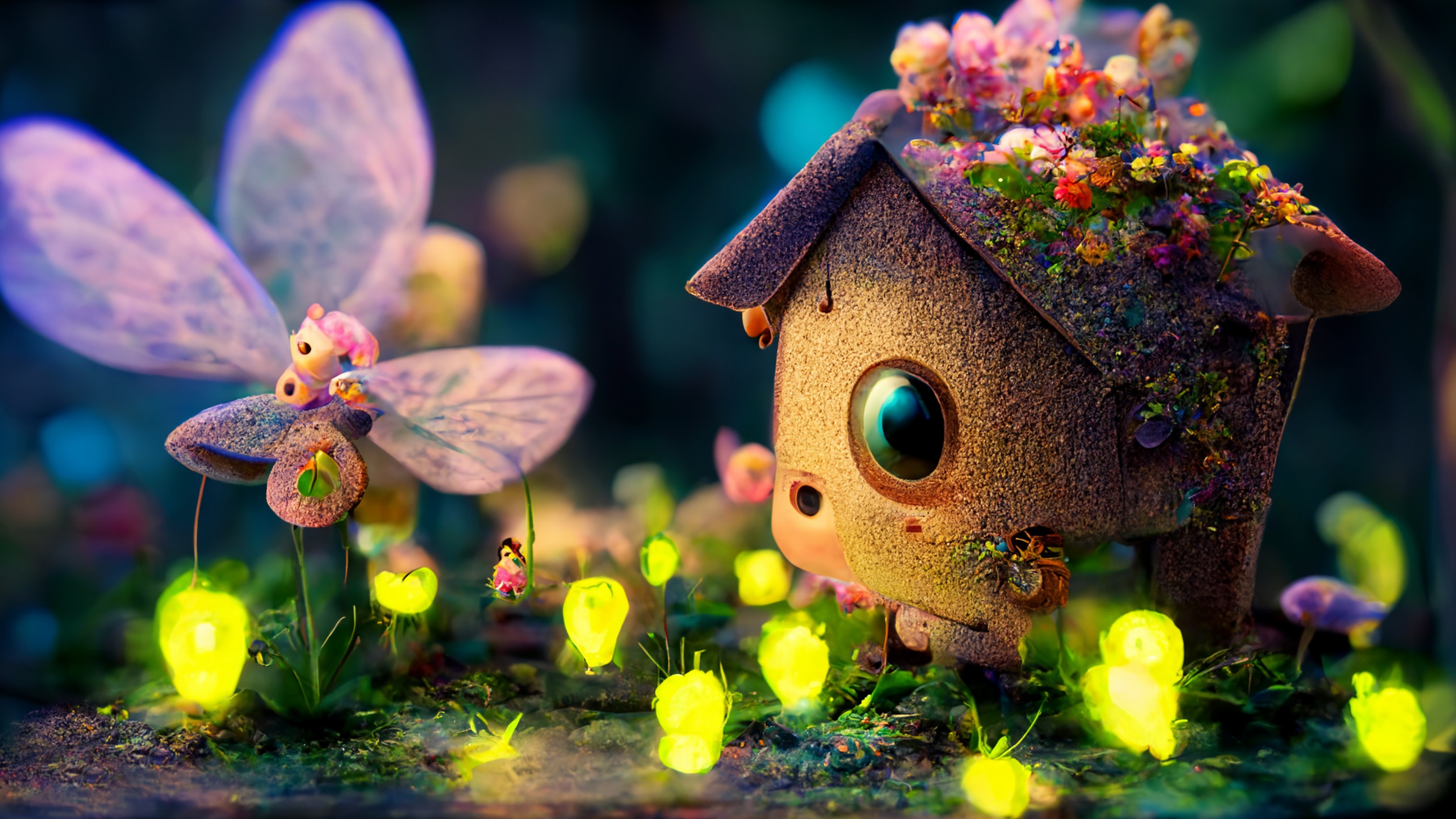 HD wallpaper, Macro, Magical Forest, Cute House, Midjourney, Colorful Background, Fairy House, Cute Art