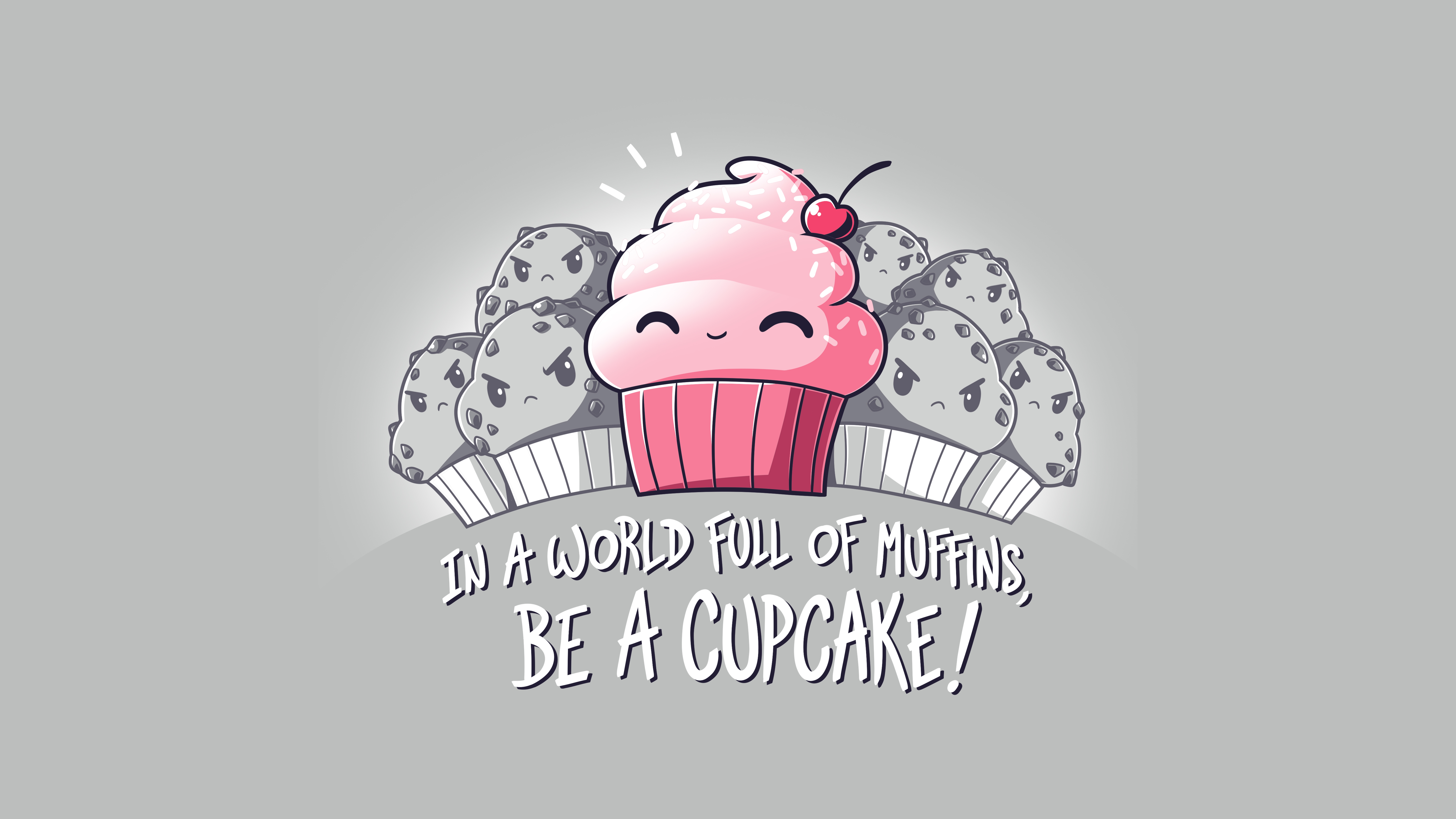 HD wallpaper, Kawaii Cupcake, Cupcake, 5K, Meme, Muffins, Grey Background, Pink, 8K, Cute Quotes
