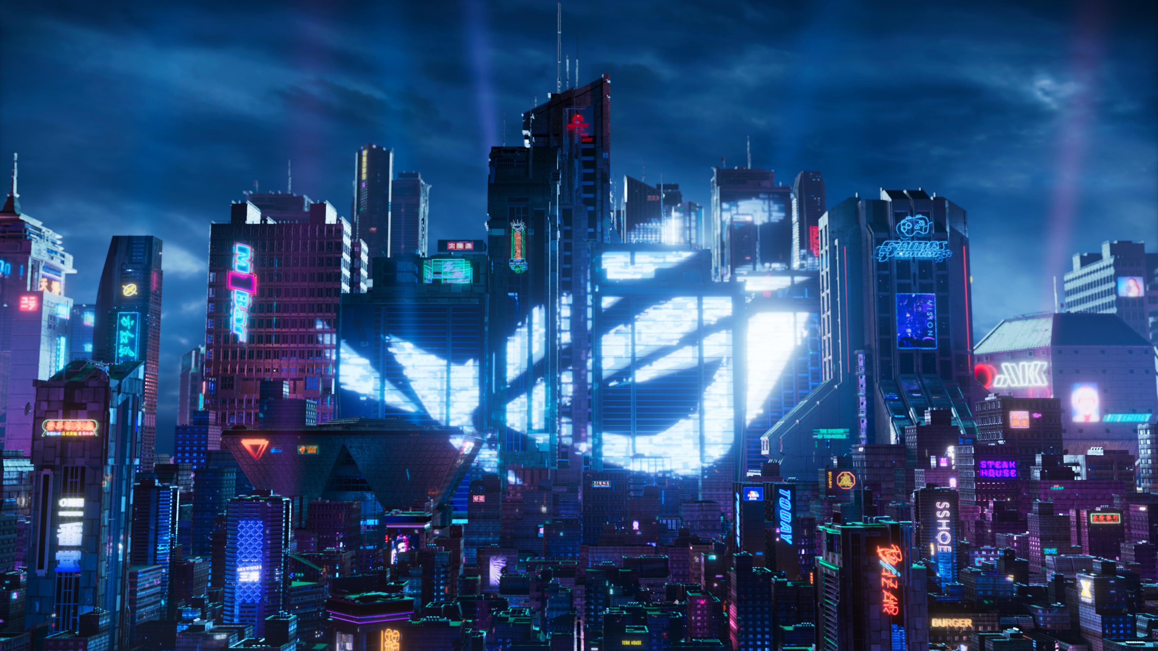 HD wallpaper, Cyberpunk, Asus Rog, Futuristic City