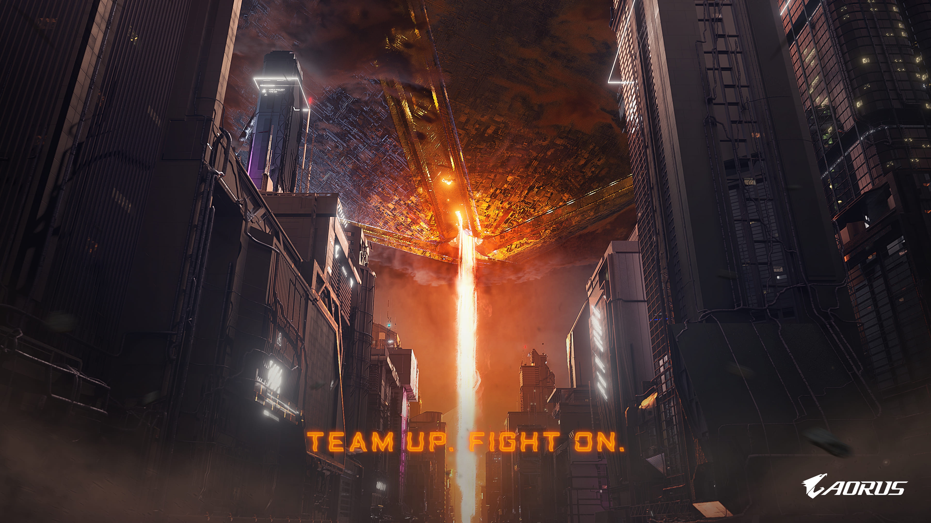 HD wallpaper, Gigabyte Aorus Gaming, Cyberpunk, Team Up Fight On