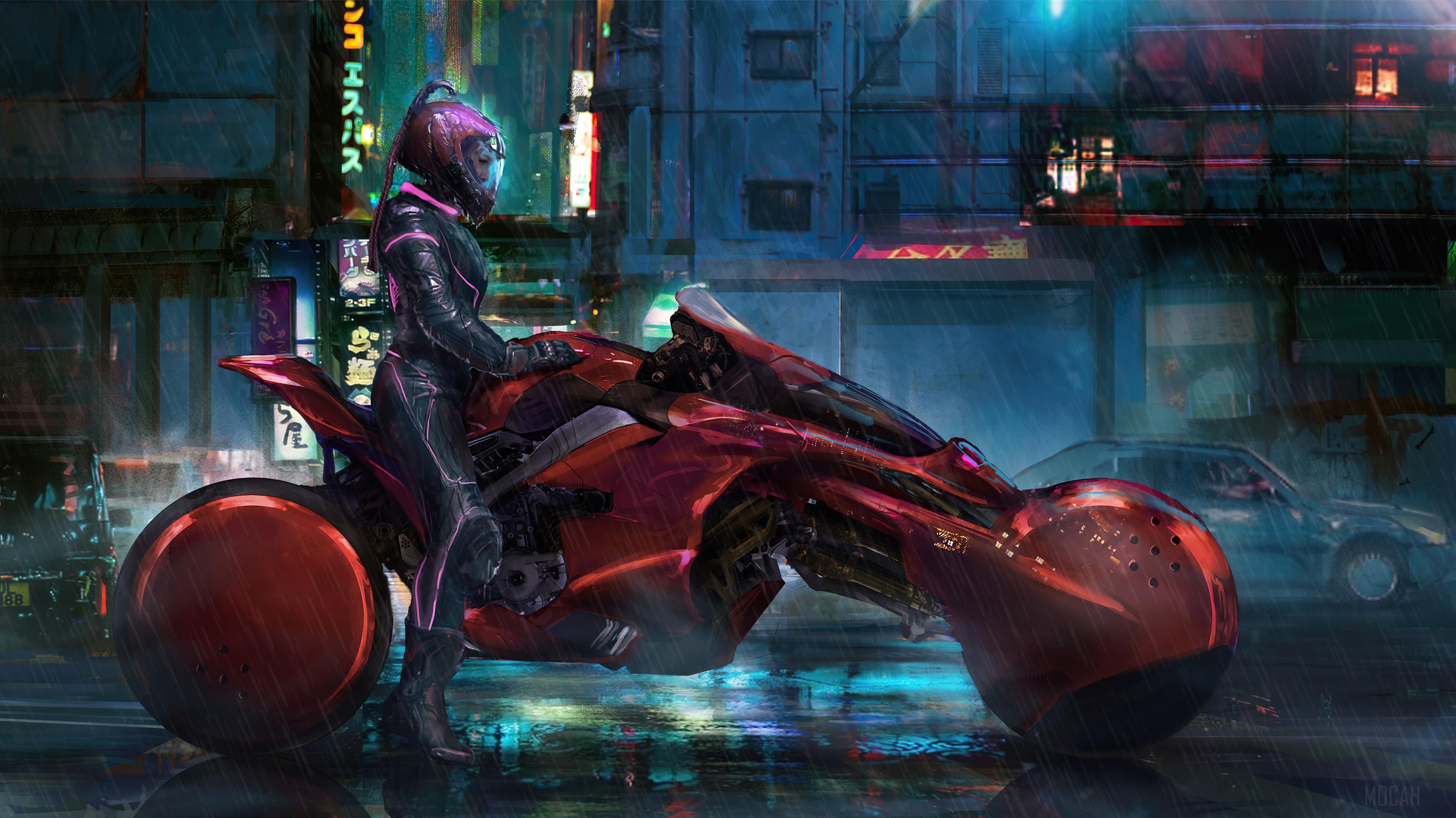 HD wallpaper, Motorcycle, Cyberpunk, Girls, Science Fiction 4K, Motorbike, Sci Fi