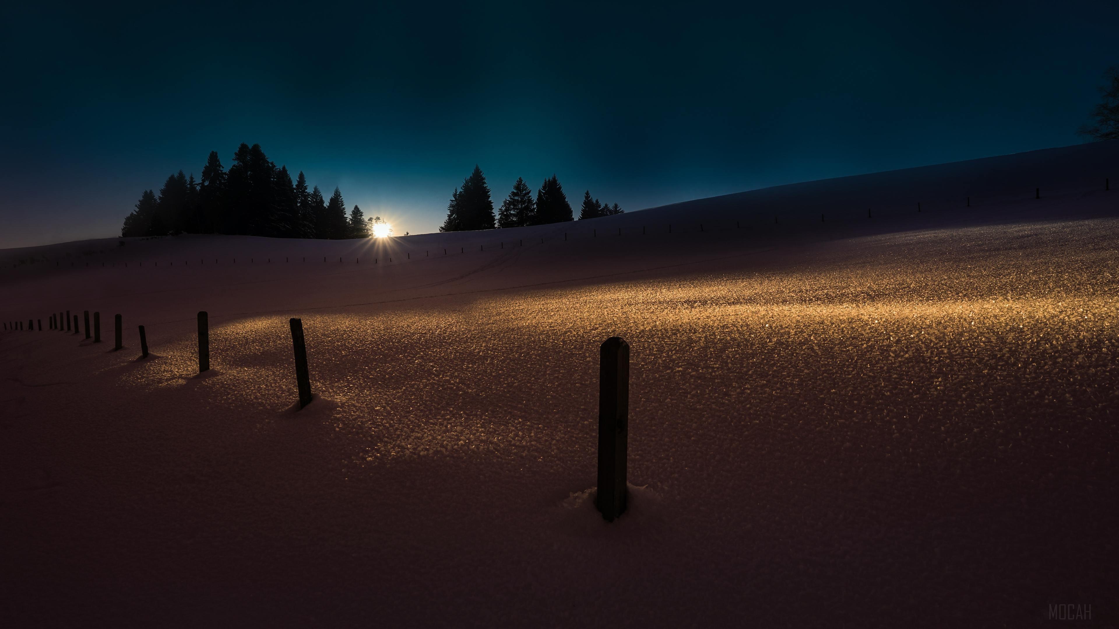 HD wallpaper, Darkness Winter Snow Backlit 4K