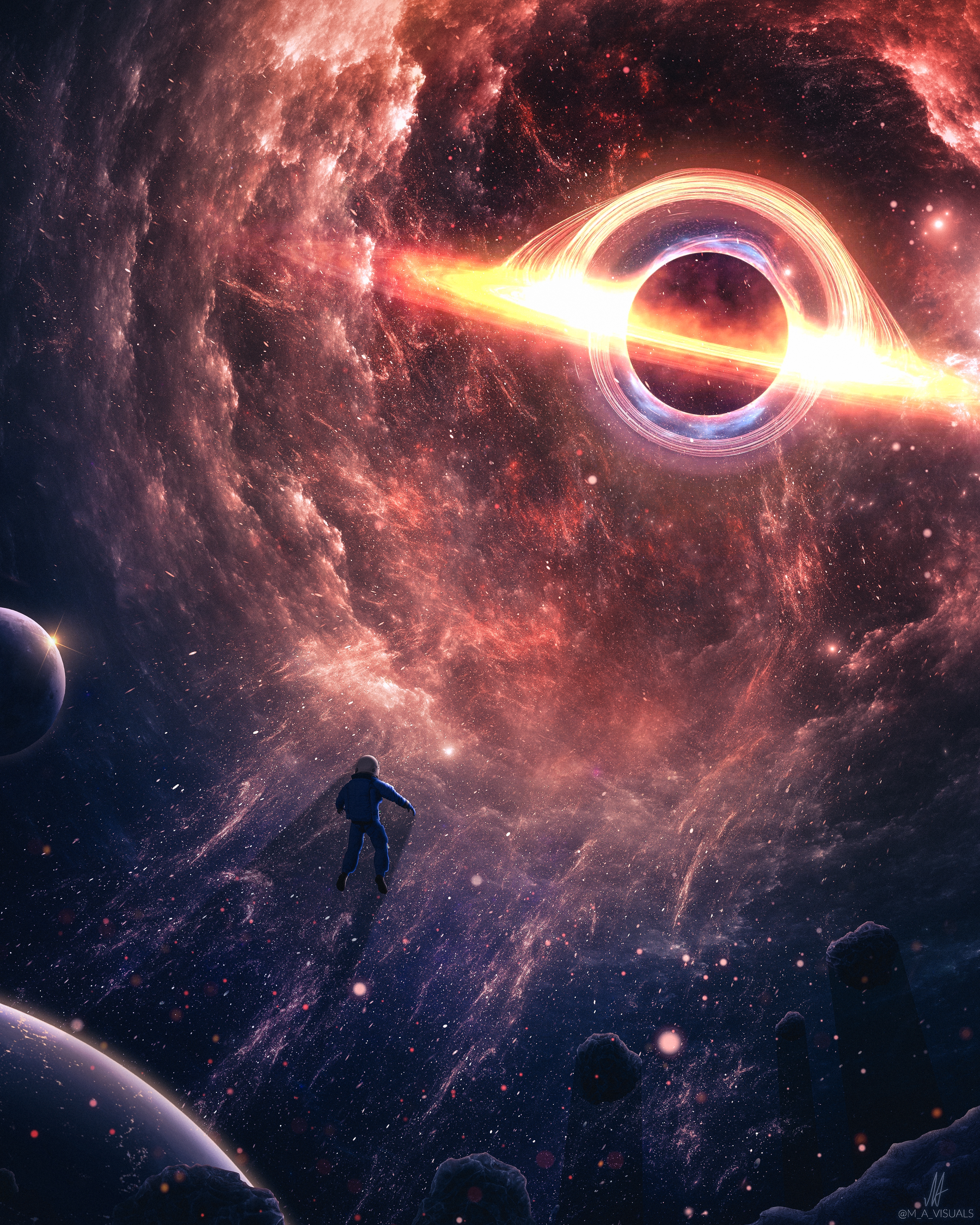 HD wallpaper, Black Hole, Universe, Cosmos, Surreal, Deep Space, Astronaut, Outer Space