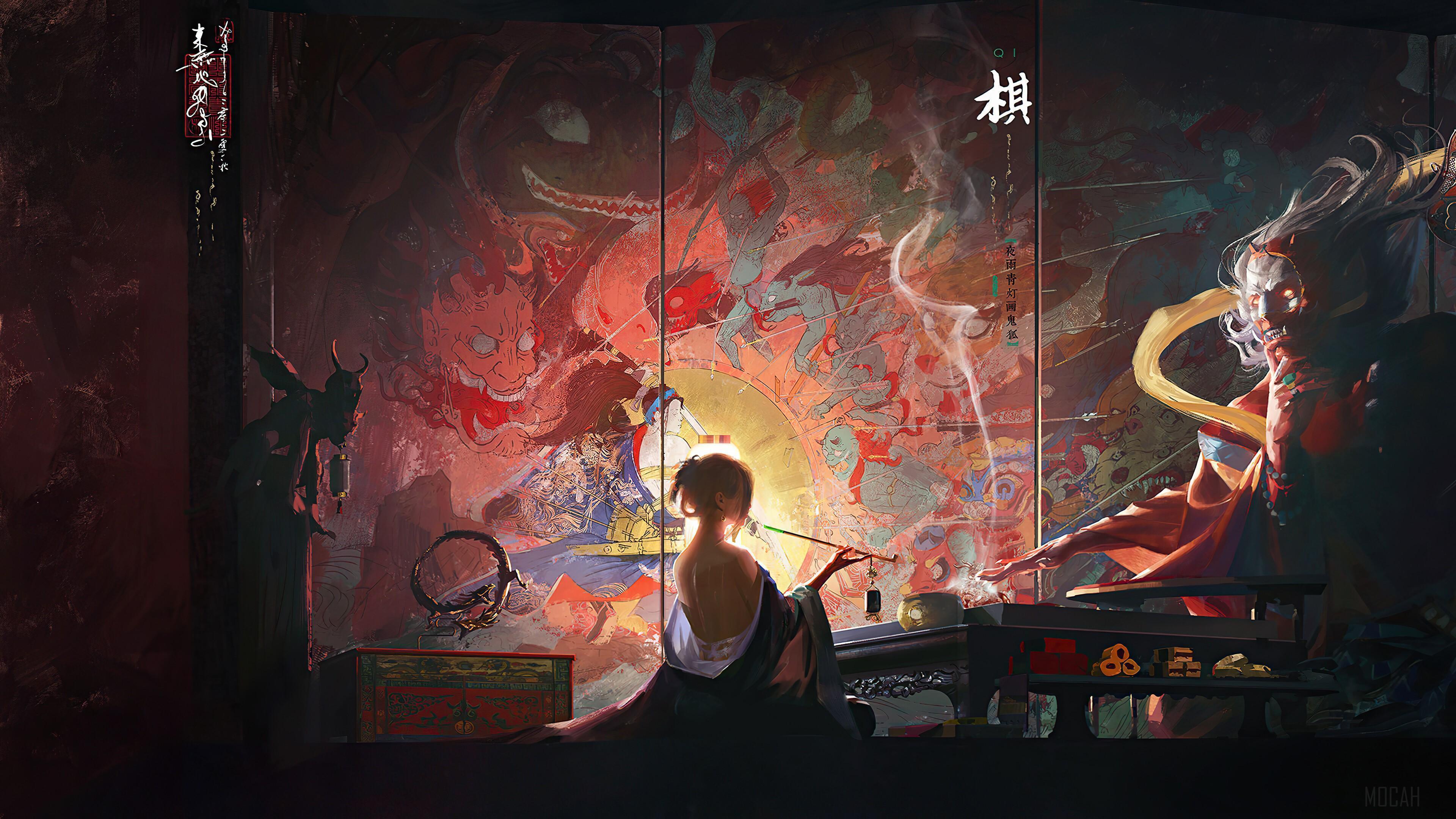 HD wallpaper, Art, Fantasy, Yokai, Demon, Digital Art 4K, Japanese