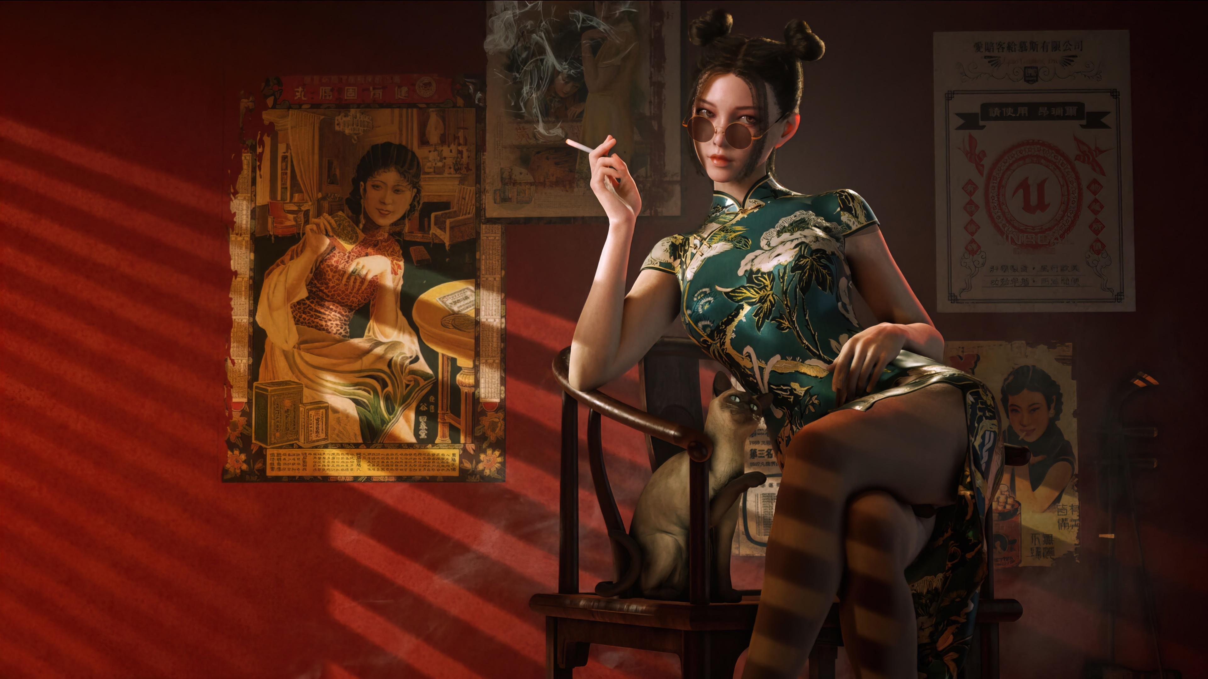 HD wallpaper, Smoking, Girl, Digital Art, 4K, Pc