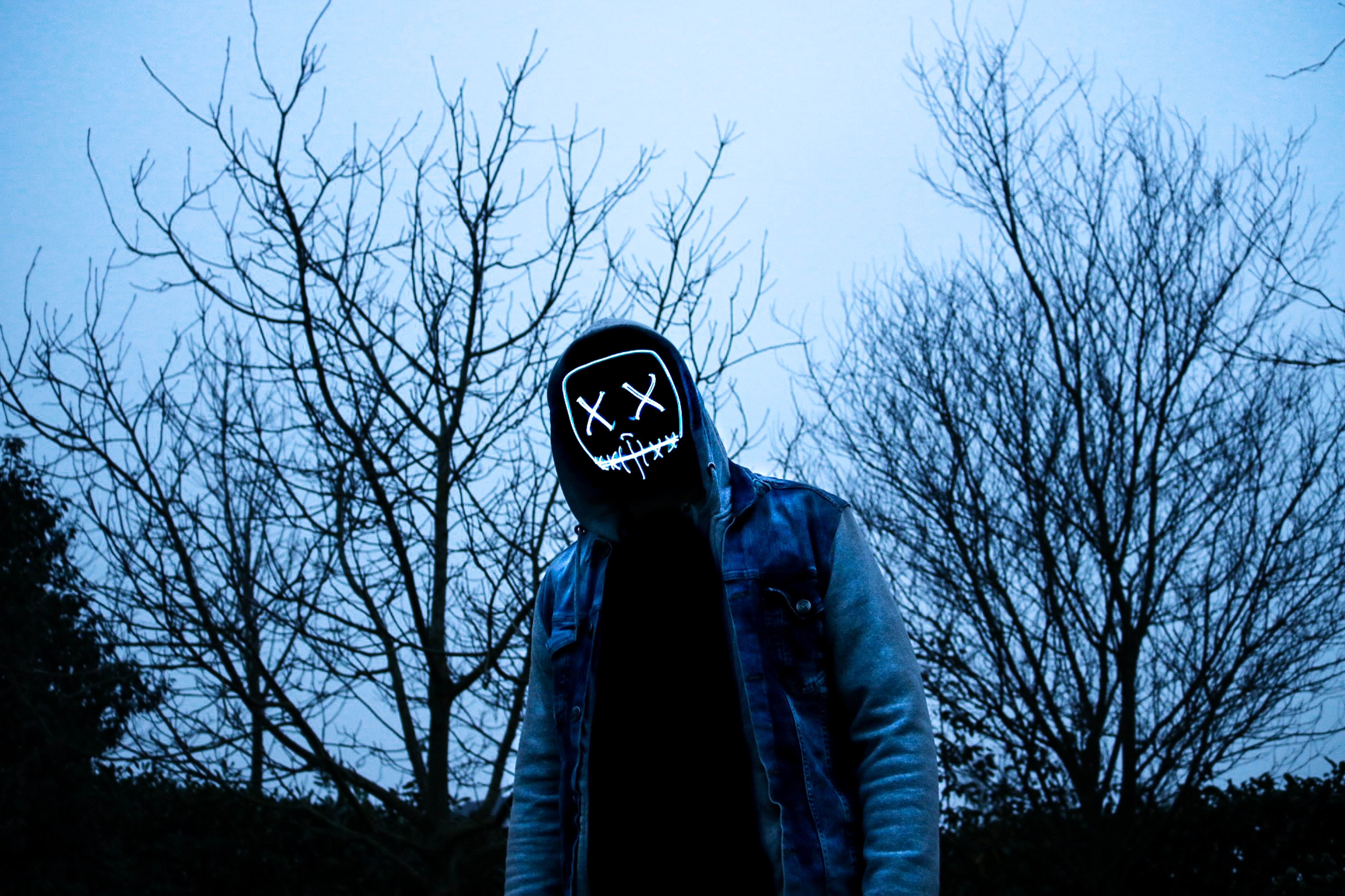 HD wallpaper, Anonymous, Hoodie, Dope, Man, Led Mask, 5K, Evening