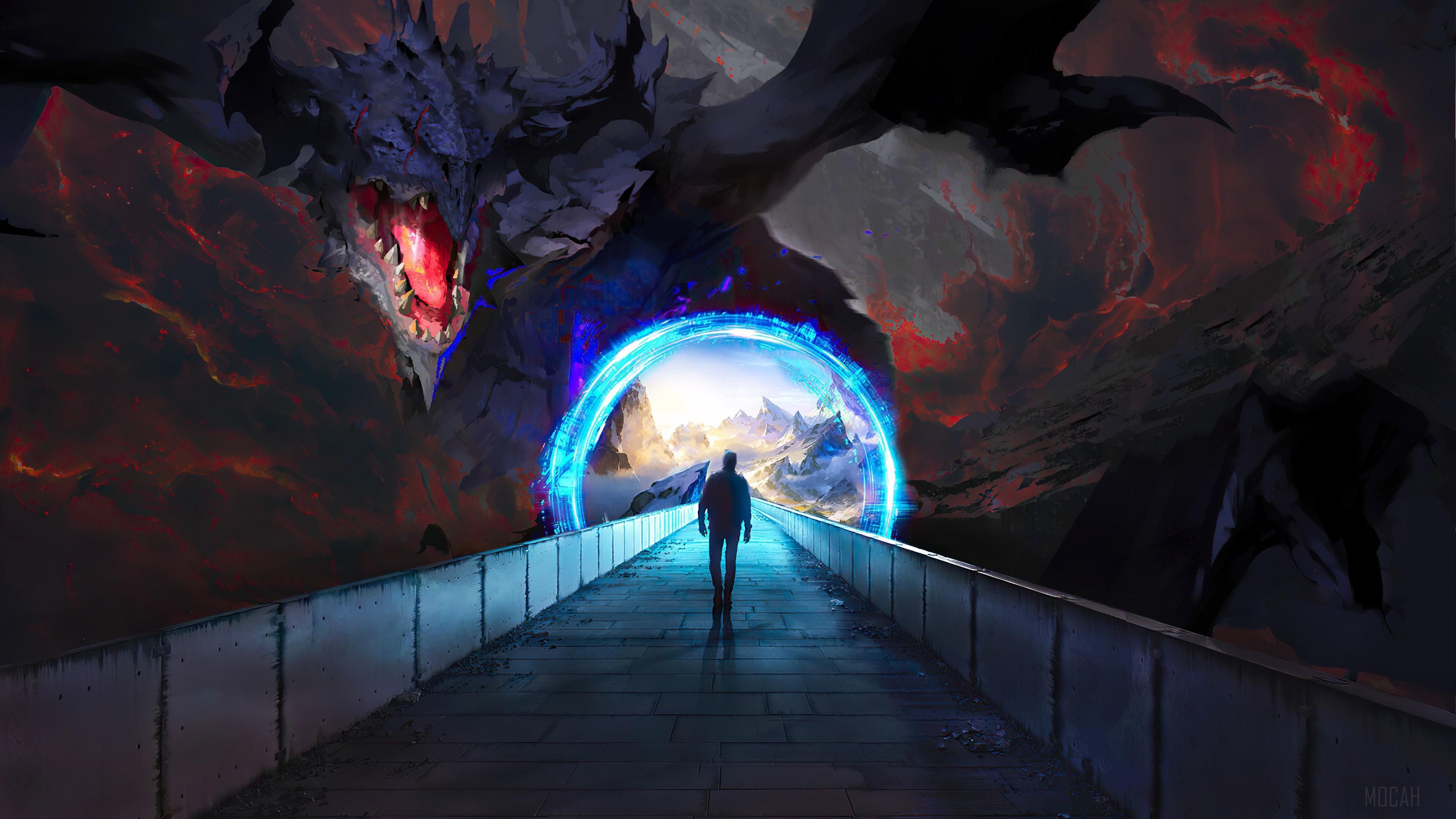 HD wallpaper, Digital Art 4K, Dragon, Fantasy, Portal