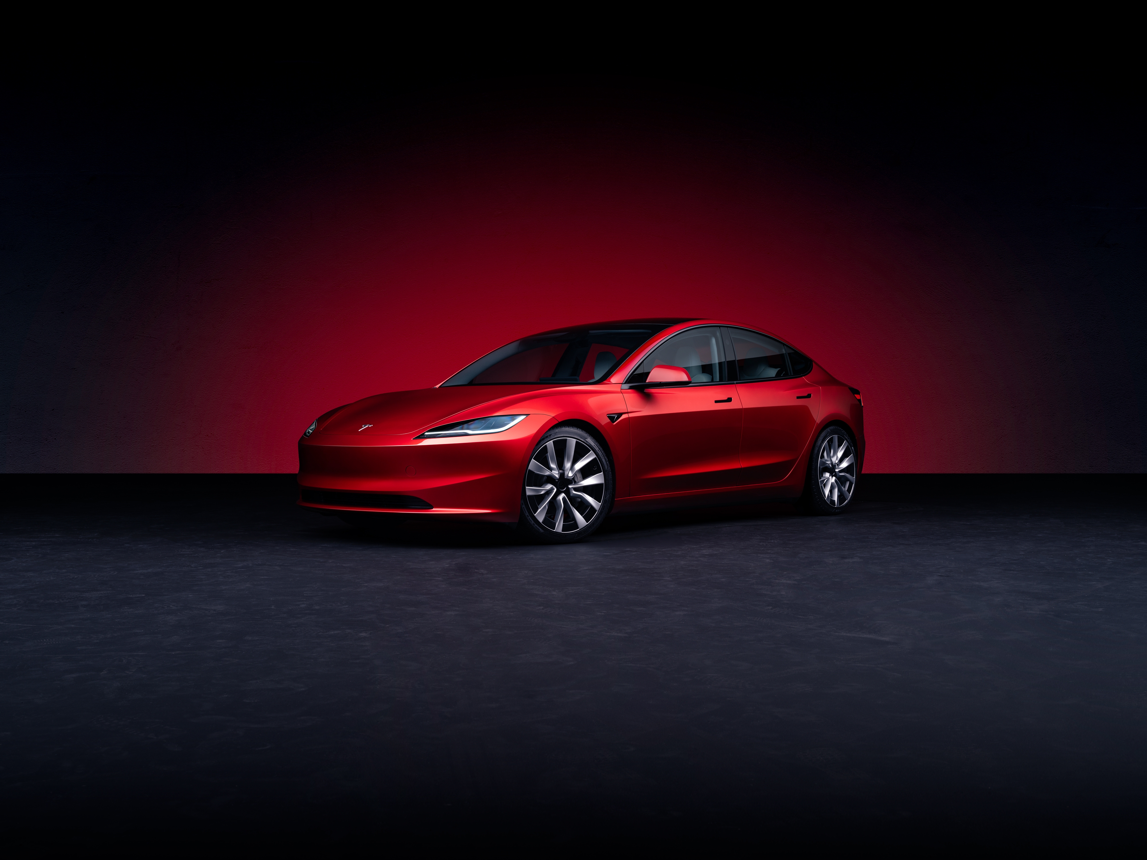 HD wallpaper, Tesla Model 3, 2023, Electric Sedan, Electric Cars, Red Aesthetic