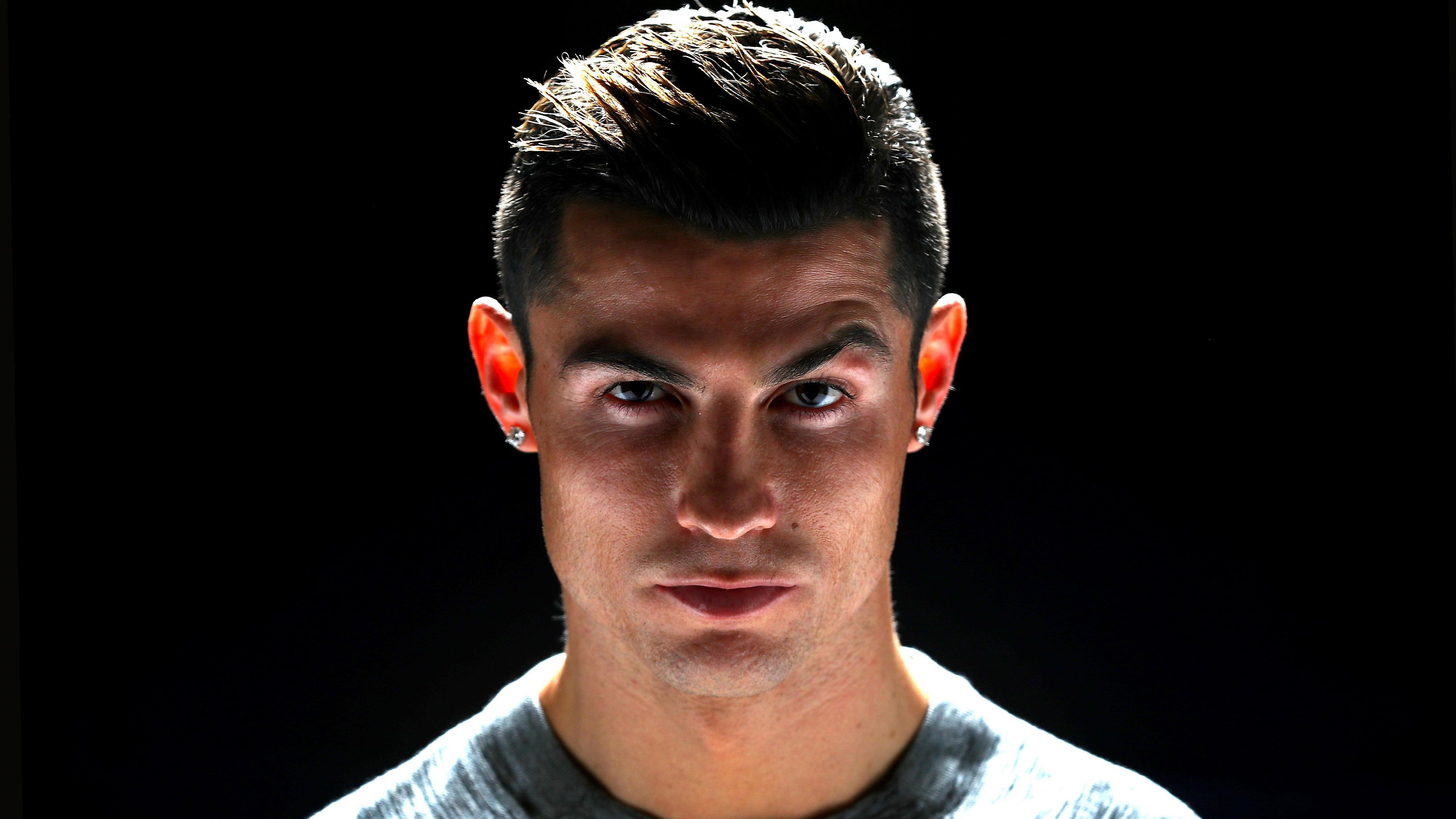 HD wallpaper, Amoled, Cristiano Ronaldo, Portugal Football Player, 5K, Black Background, Face, Portuguese Soccer Player