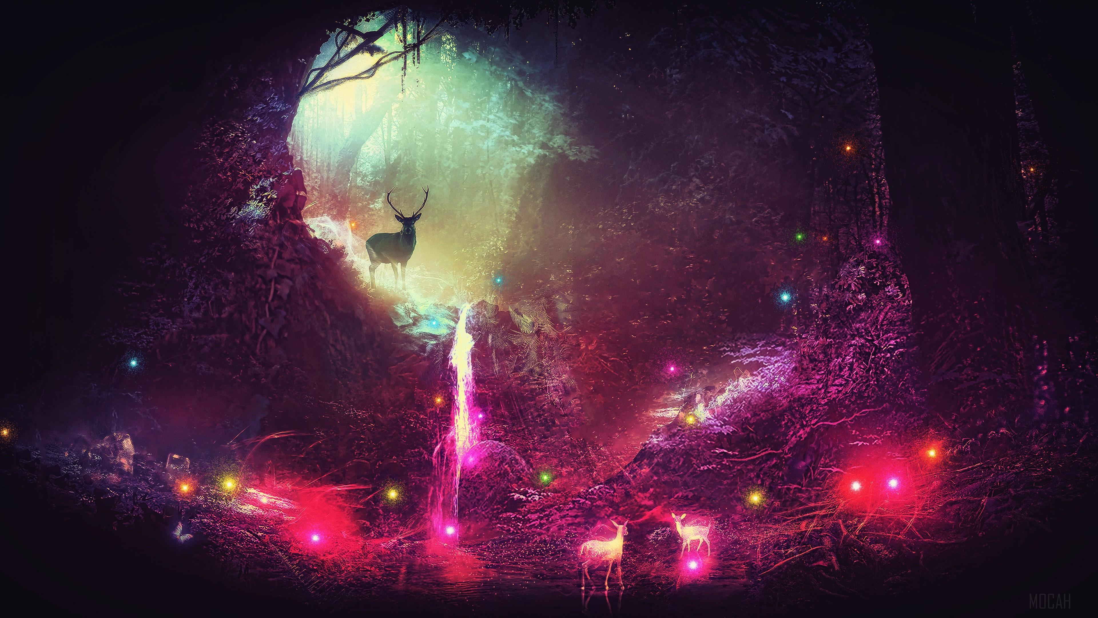 HD wallpaper, Fantasy Magic Deer Artwork 4K