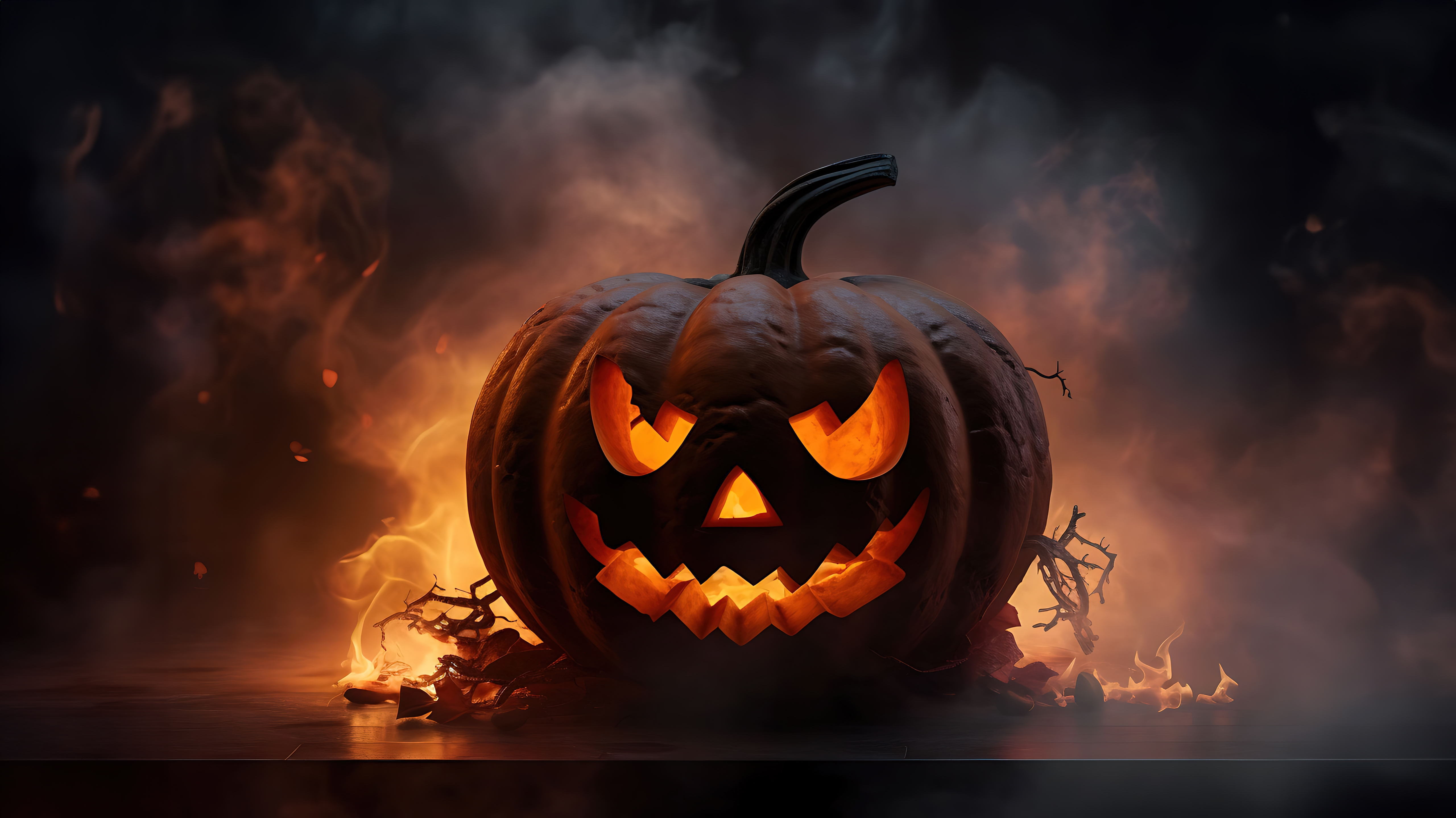 HD wallpaper, Fire, Scary, Halloween Pumpkin, Ai Art, 5K