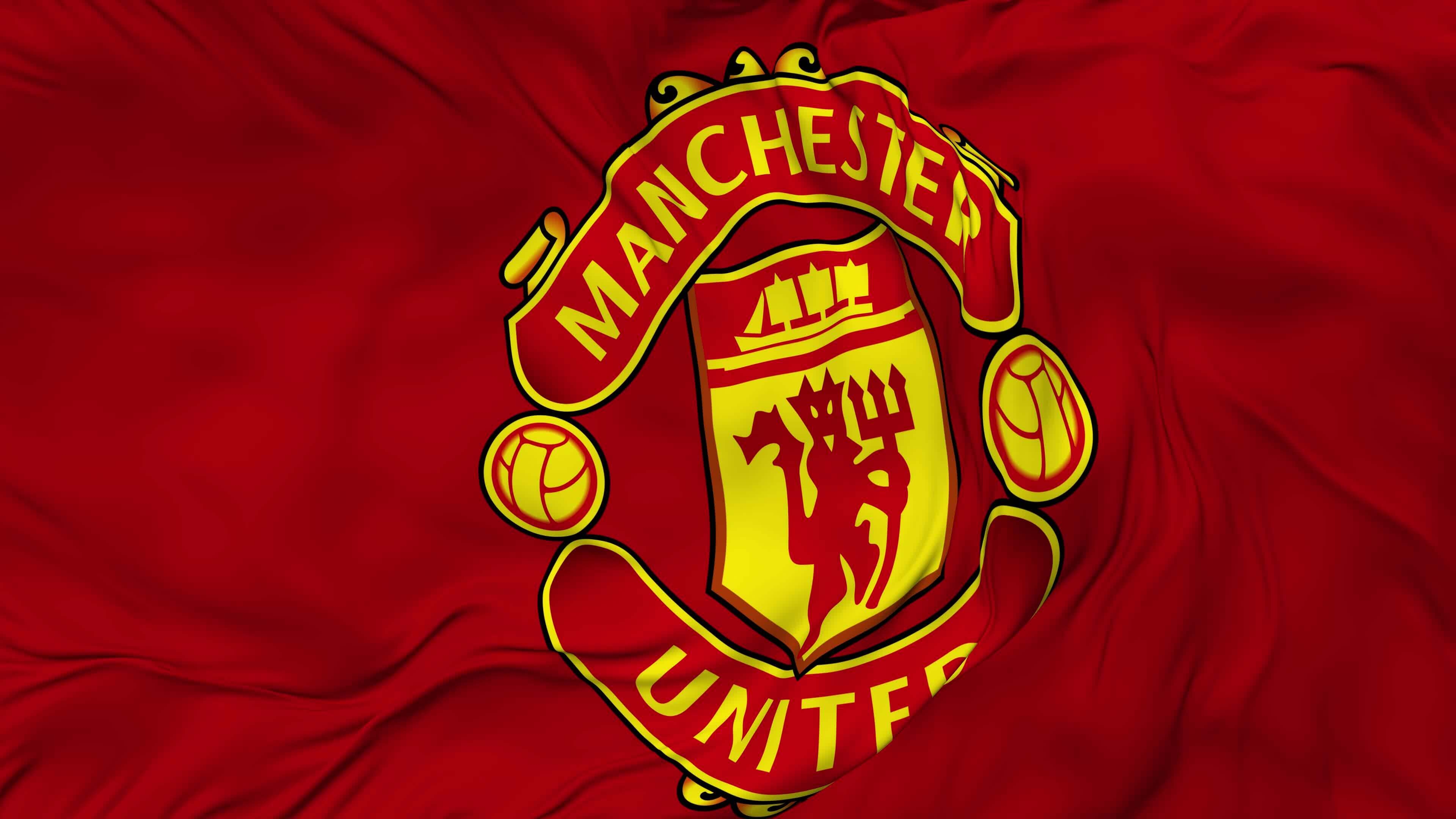 HD wallpaper, Logo, Football Club, Flag, Manchester United, Red Background