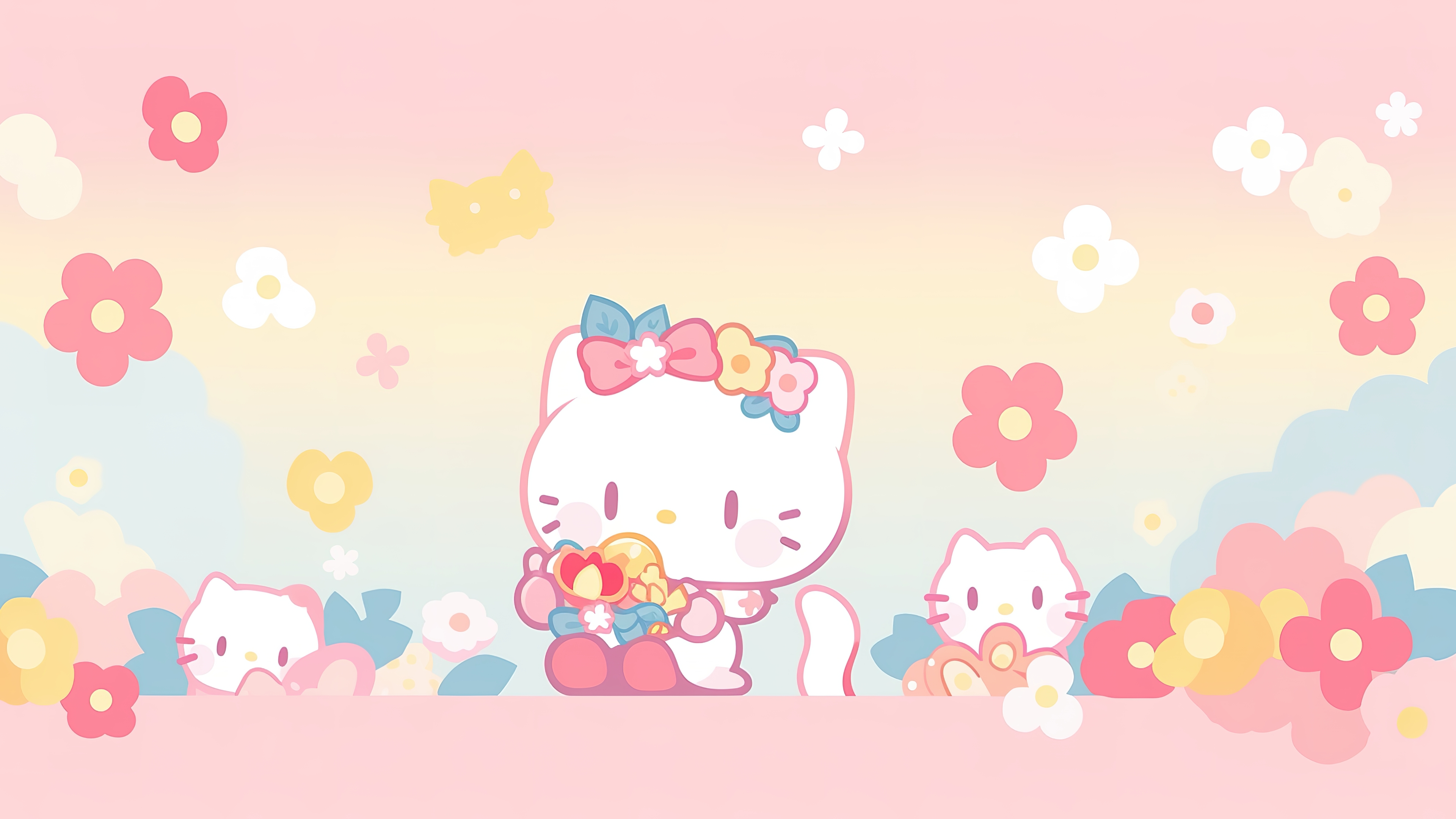 HD wallpaper, Floral Background, Cute Hello Kitties