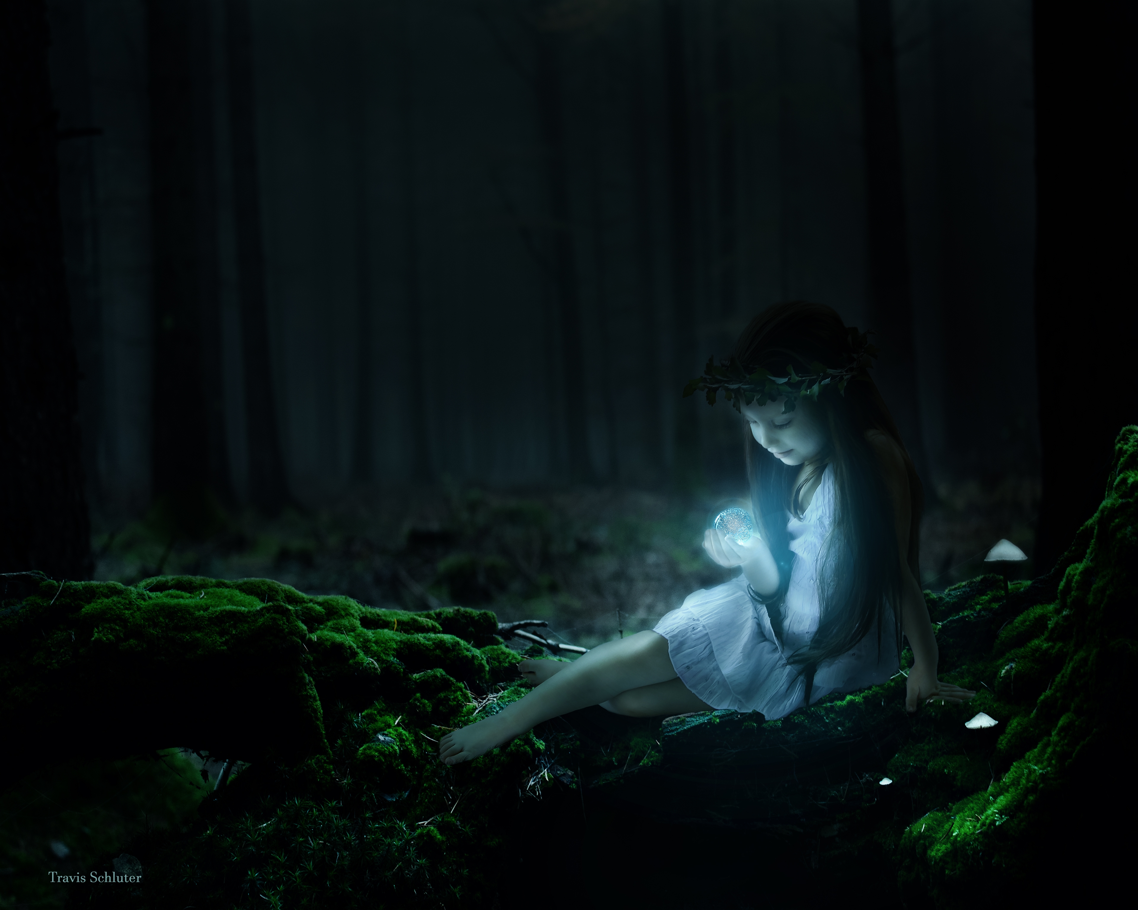 HD wallpaper, Dark, Magical, Enchanted, Smiling Girl, Fairy, Surreal, Night, Glowing, Cute Girl, Forest