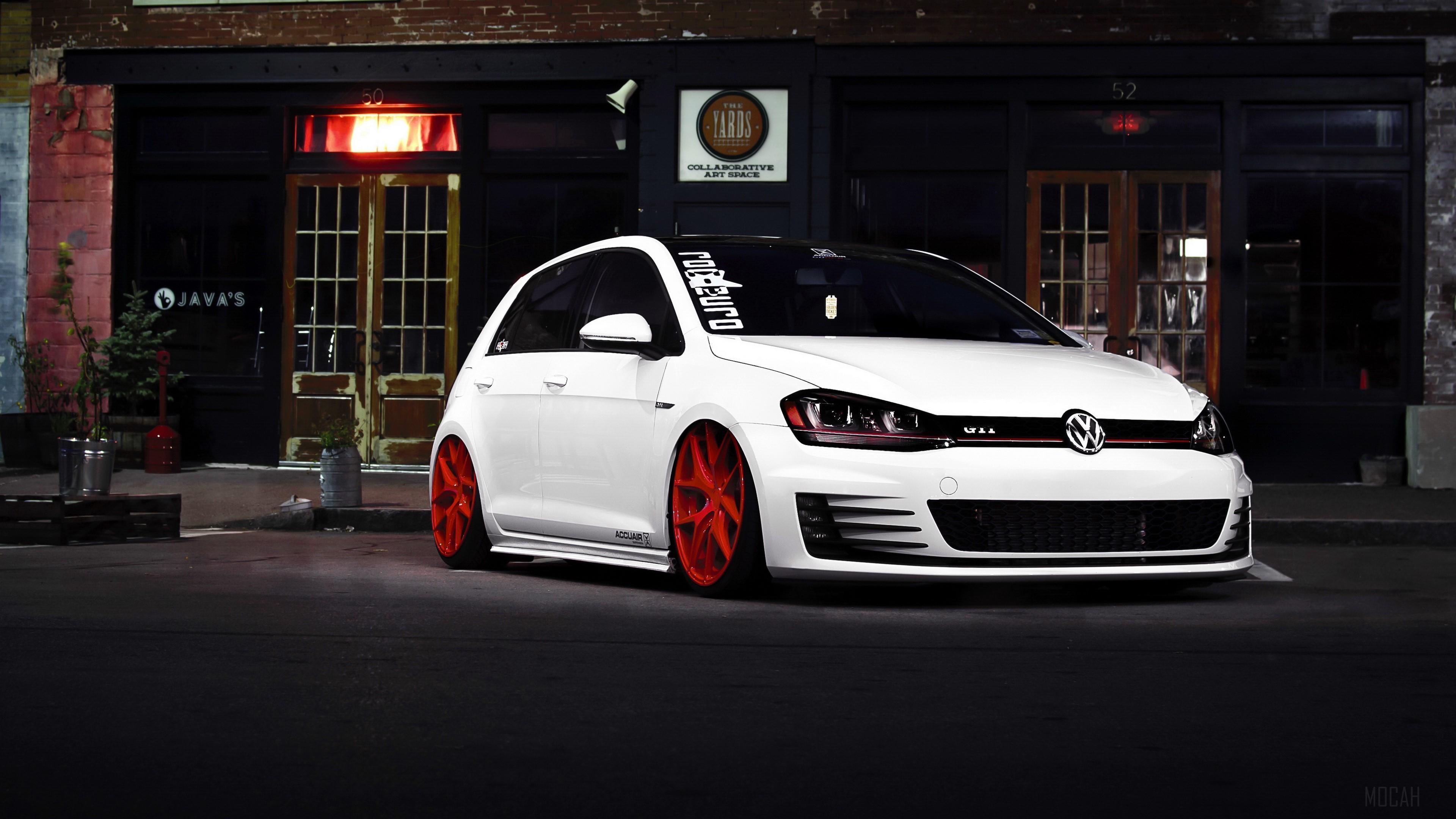 HD wallpaper, Volkswagen Golf, Front View 4K, Gti, White