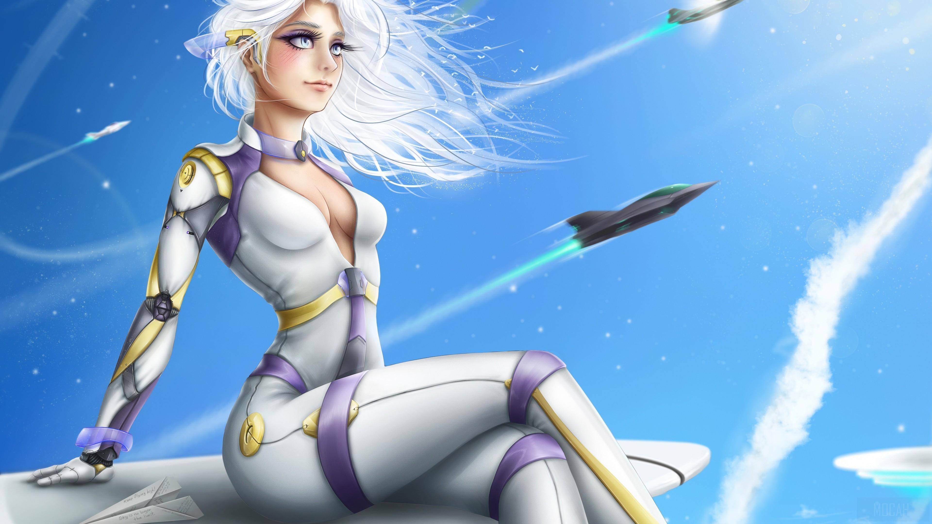 HD wallpaper, Future Rocket Plane Fantasy Anime Girl 4K