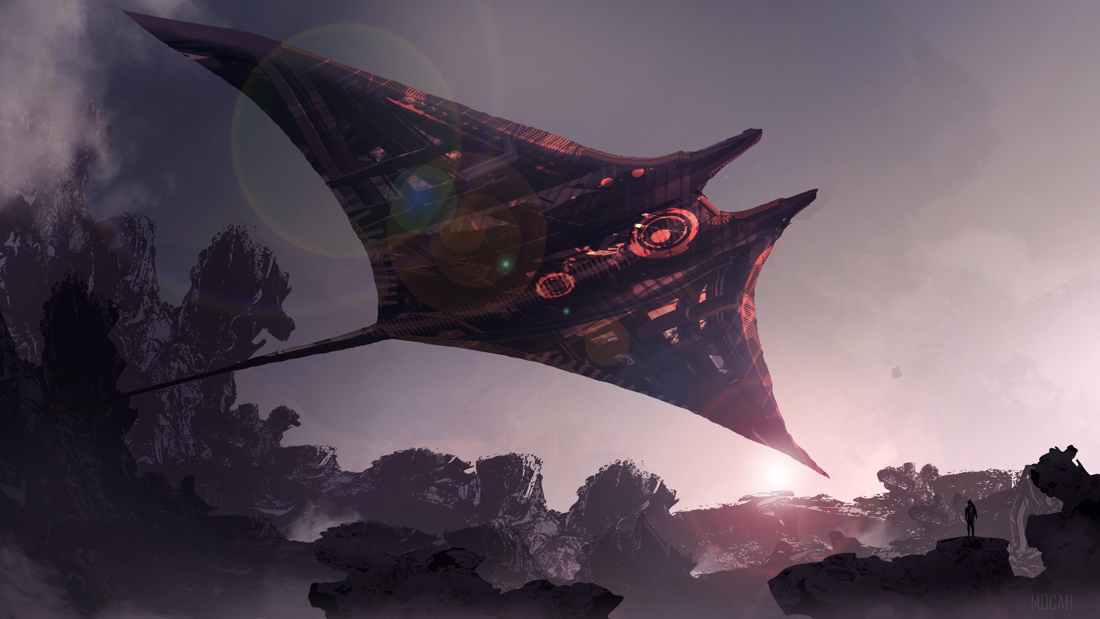 HD wallpaper, Futuristic Spaceship Science Fiction Digital Art 4K