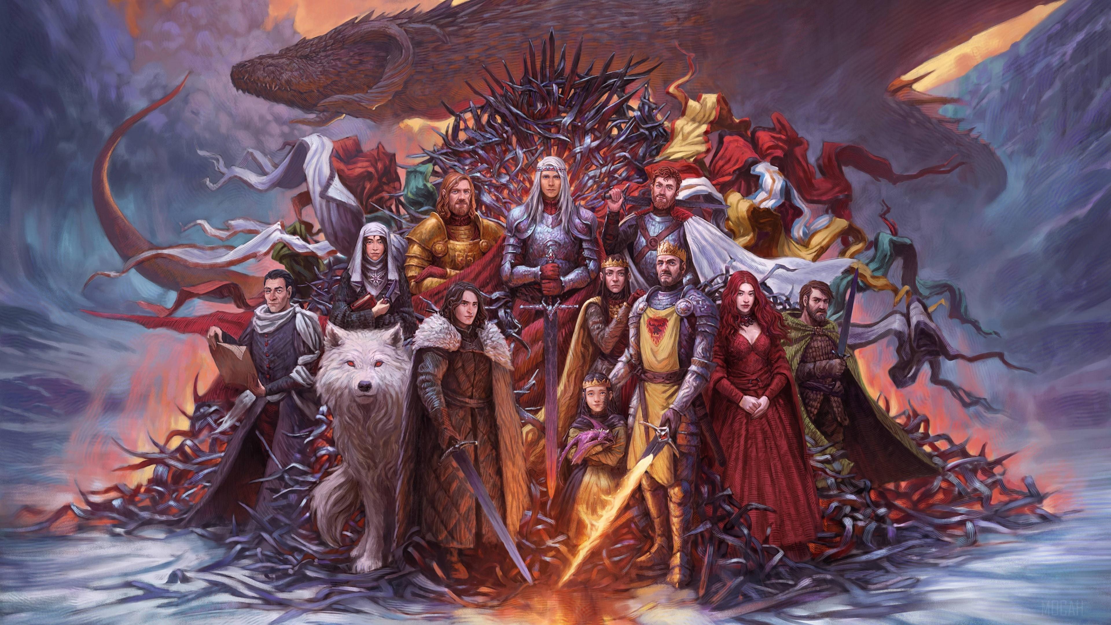 HD wallpaper, Stannis Baratheon, Melisandre, Aegon Targaryen, Game Of Thrones, Shireen Baratheon, A Song Of Ice And Fire, Daenerys Targaryen, Dragon, Davos Seaworth, Wolf 4K, Jon Snow, Jon Connington