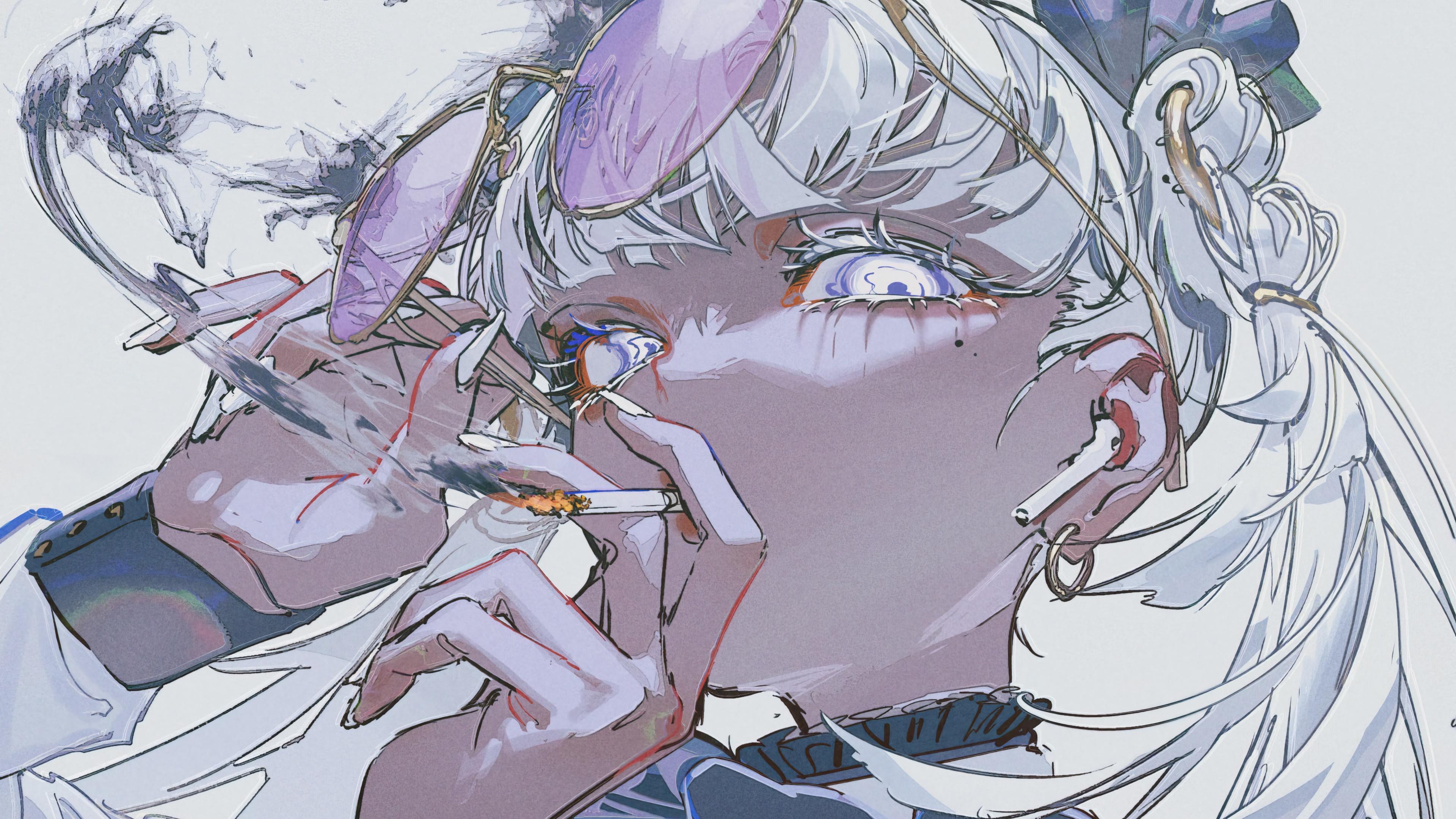 HD wallpaper, Art, Anime, Girl, Smoking, 4K