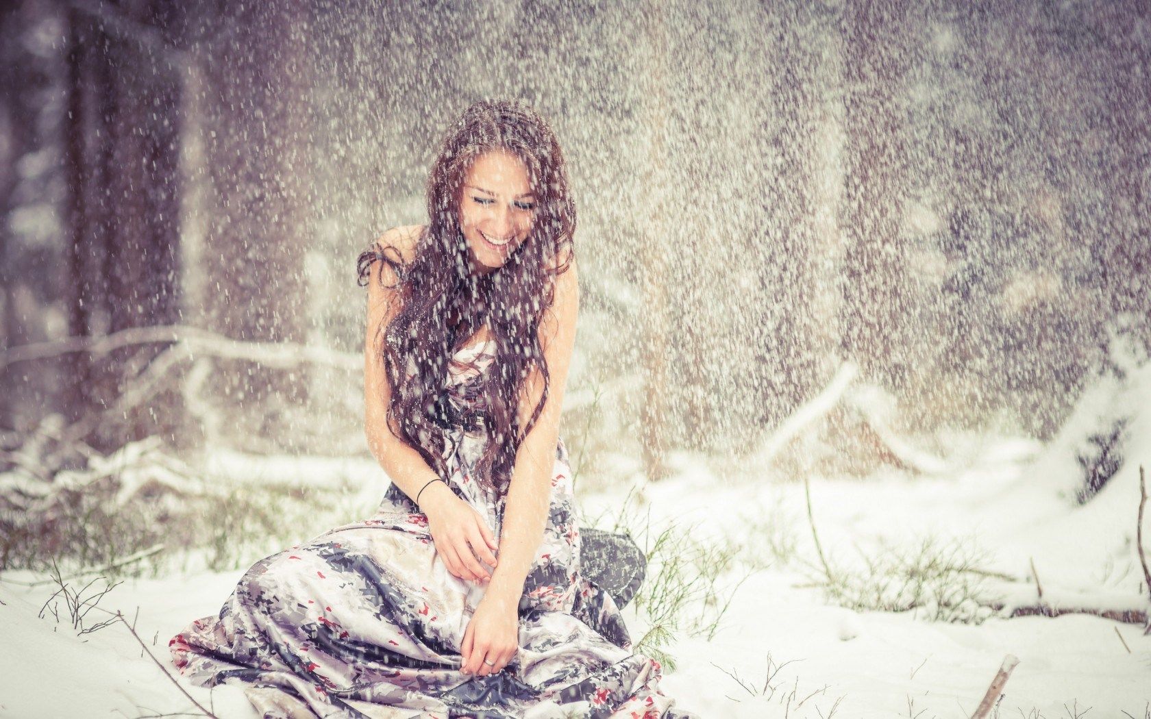 HD wallpaper, Girl, Snow, Winter, Snowflakes