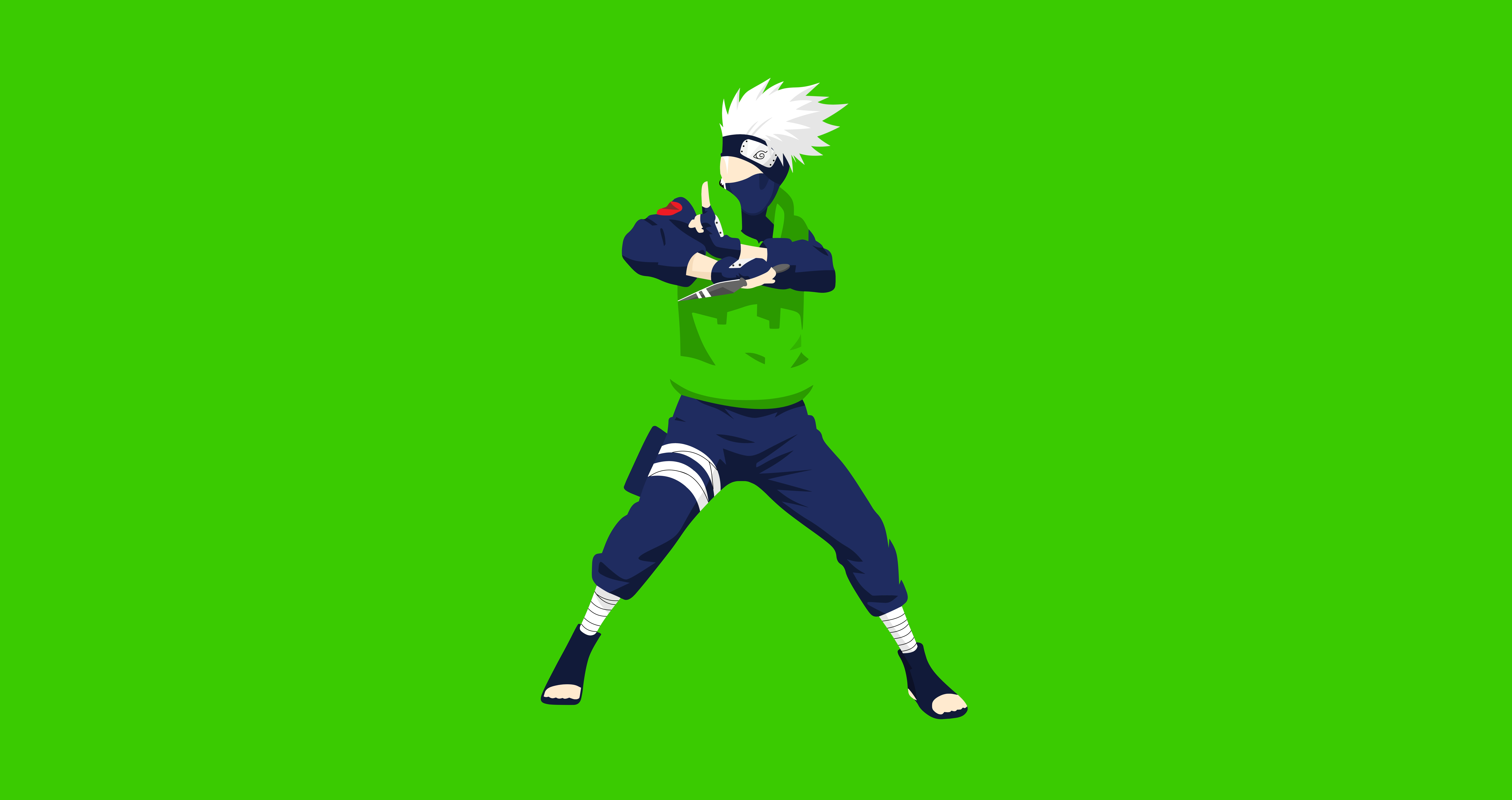 HD wallpaper, Naruto, 8K, 5K, Kakashi Hatake, Green Background, Minimal Art