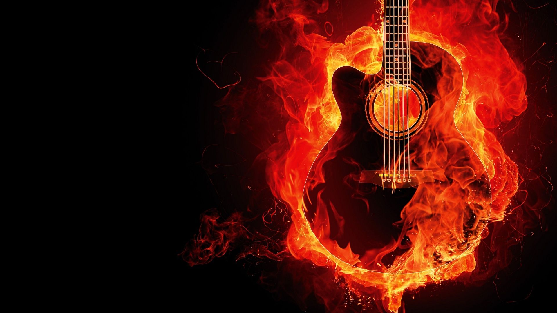 HD wallpaper, Flames, Guitar