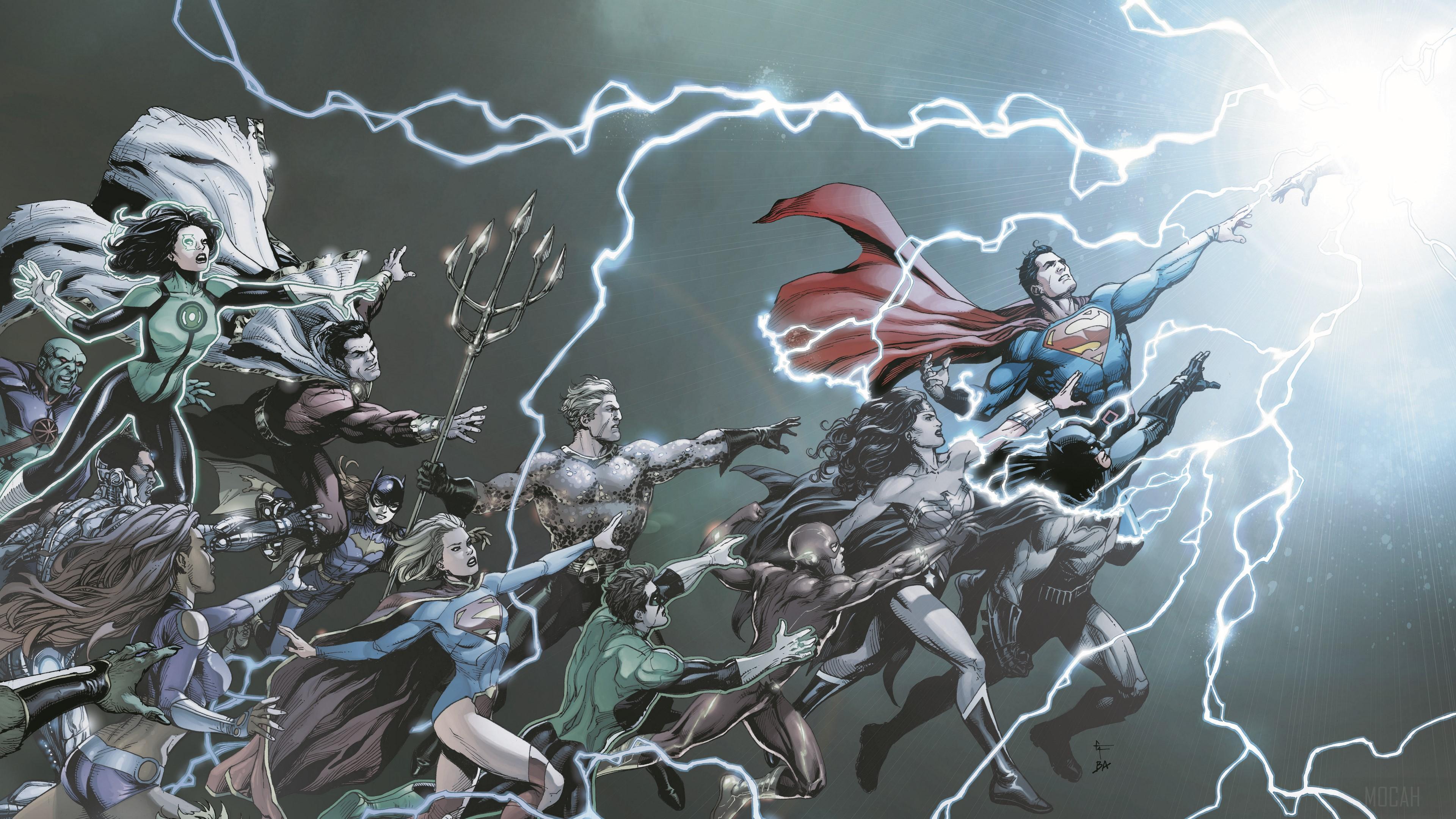 HD wallpaper, Shazam, Green Arrow, Aquaman, Cyborg, Starfire, Wonder Woman 4K, Supergirl, Martian Manhunter, Justice League, Flash, Hal Jordan, Dc Comics, Green Lantern, Batman, Superman, Batgirl