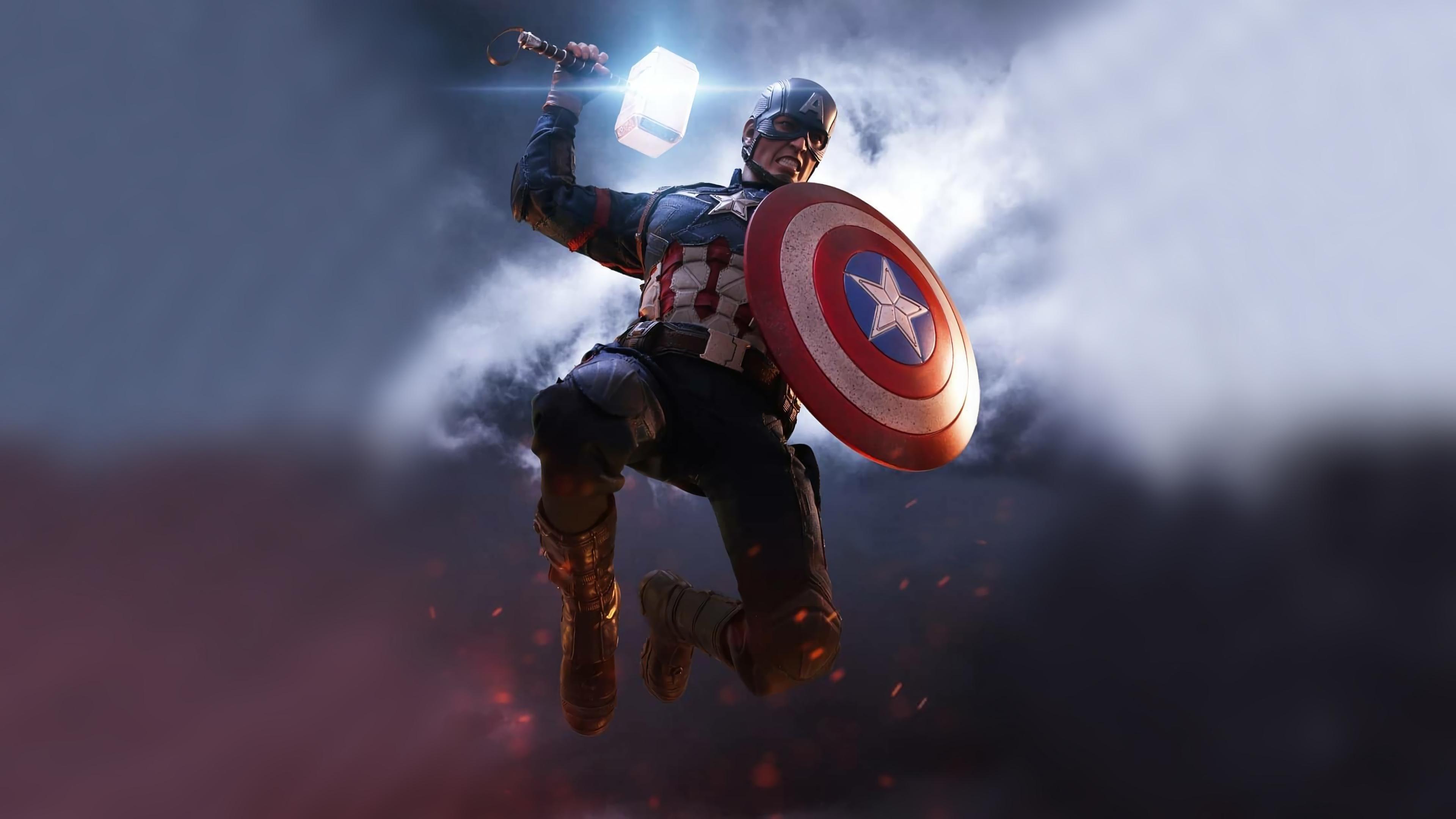 HD wallpaper, Shield, Captain America, Avengers Endgame, Mjolnir, Hammer, 4K