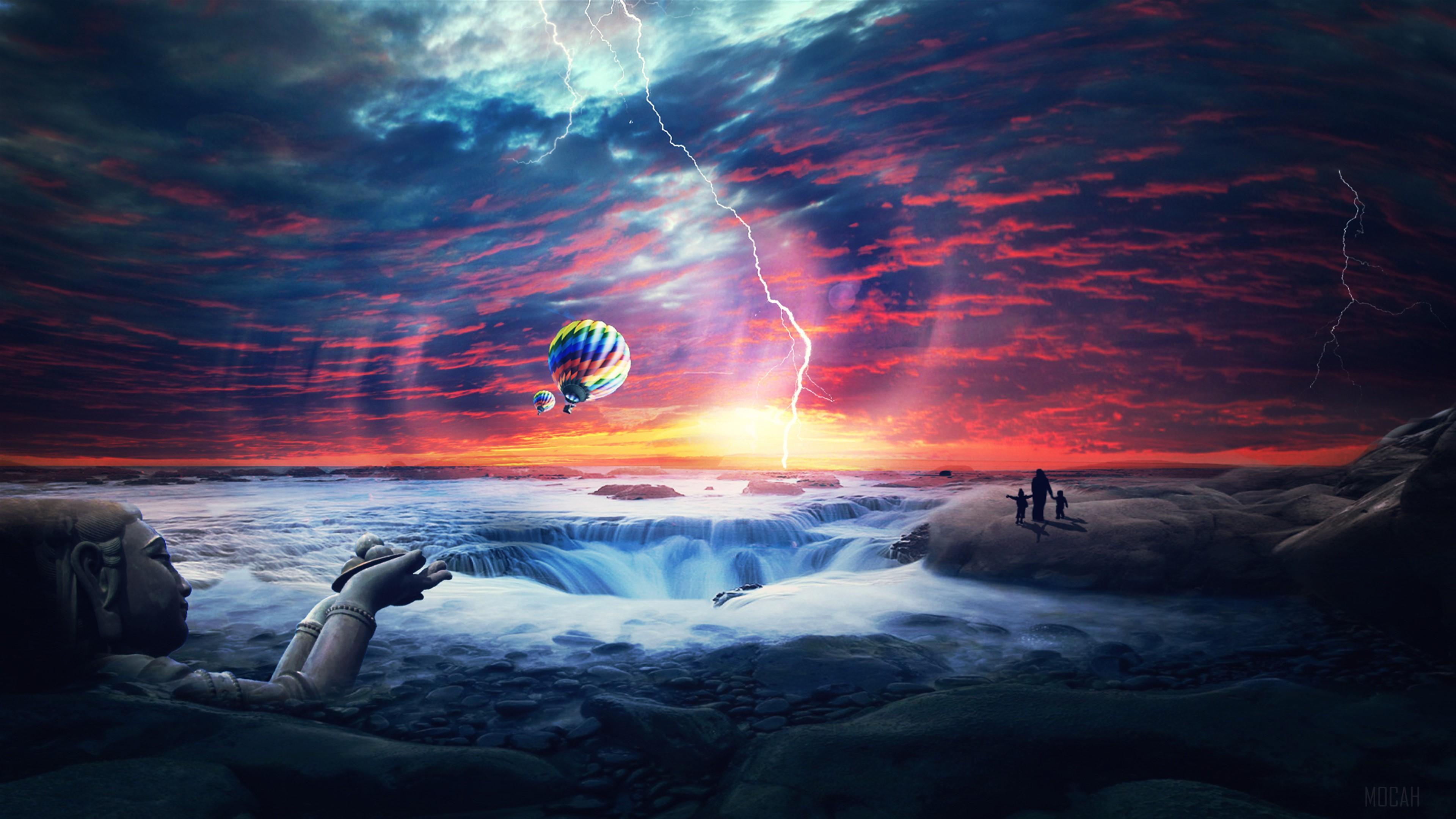 HD wallpaper, Heaven Sunset Sea Airballons 4K