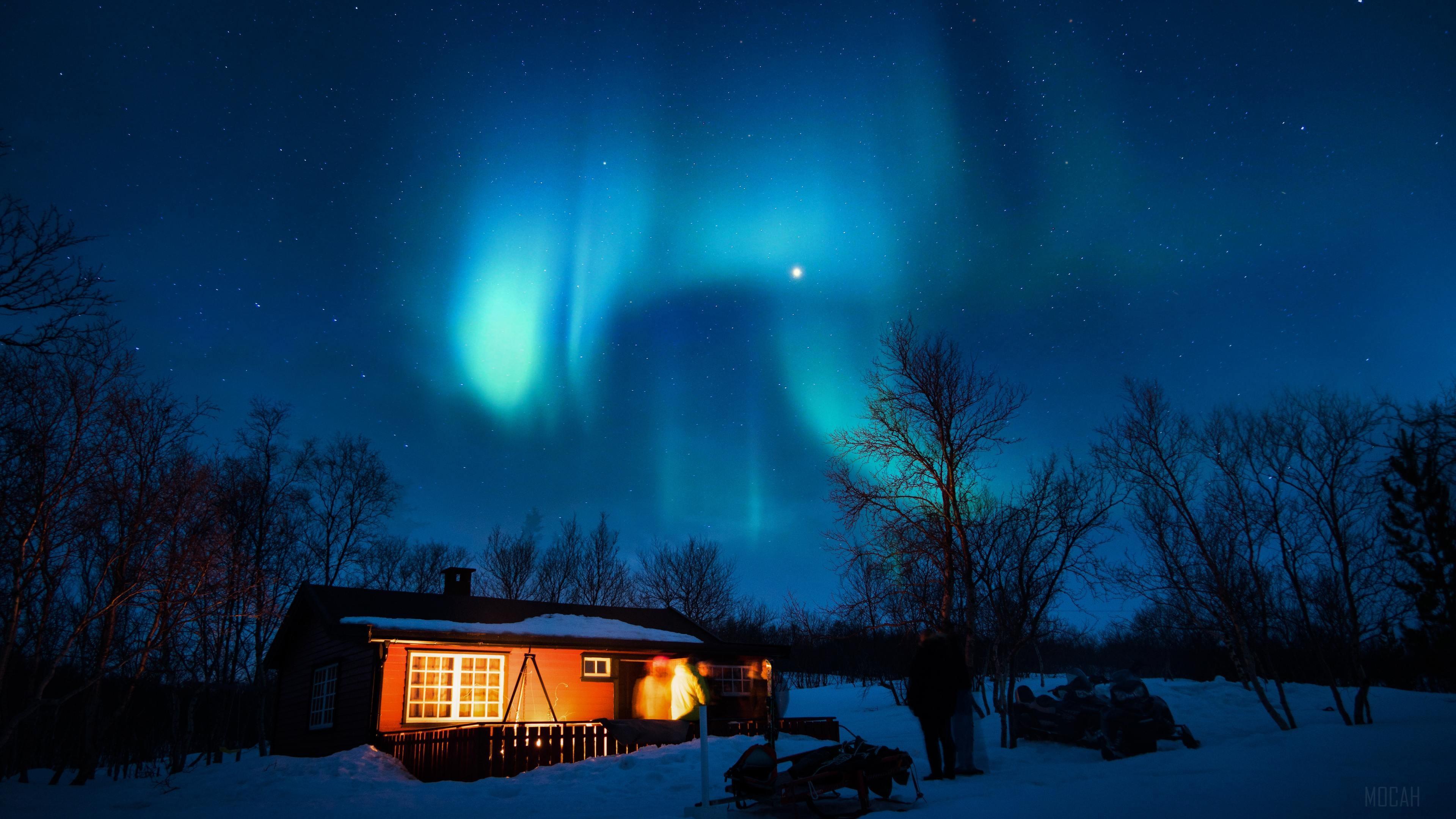 HD wallpaper, House Under Aurora Northern Lights 4K