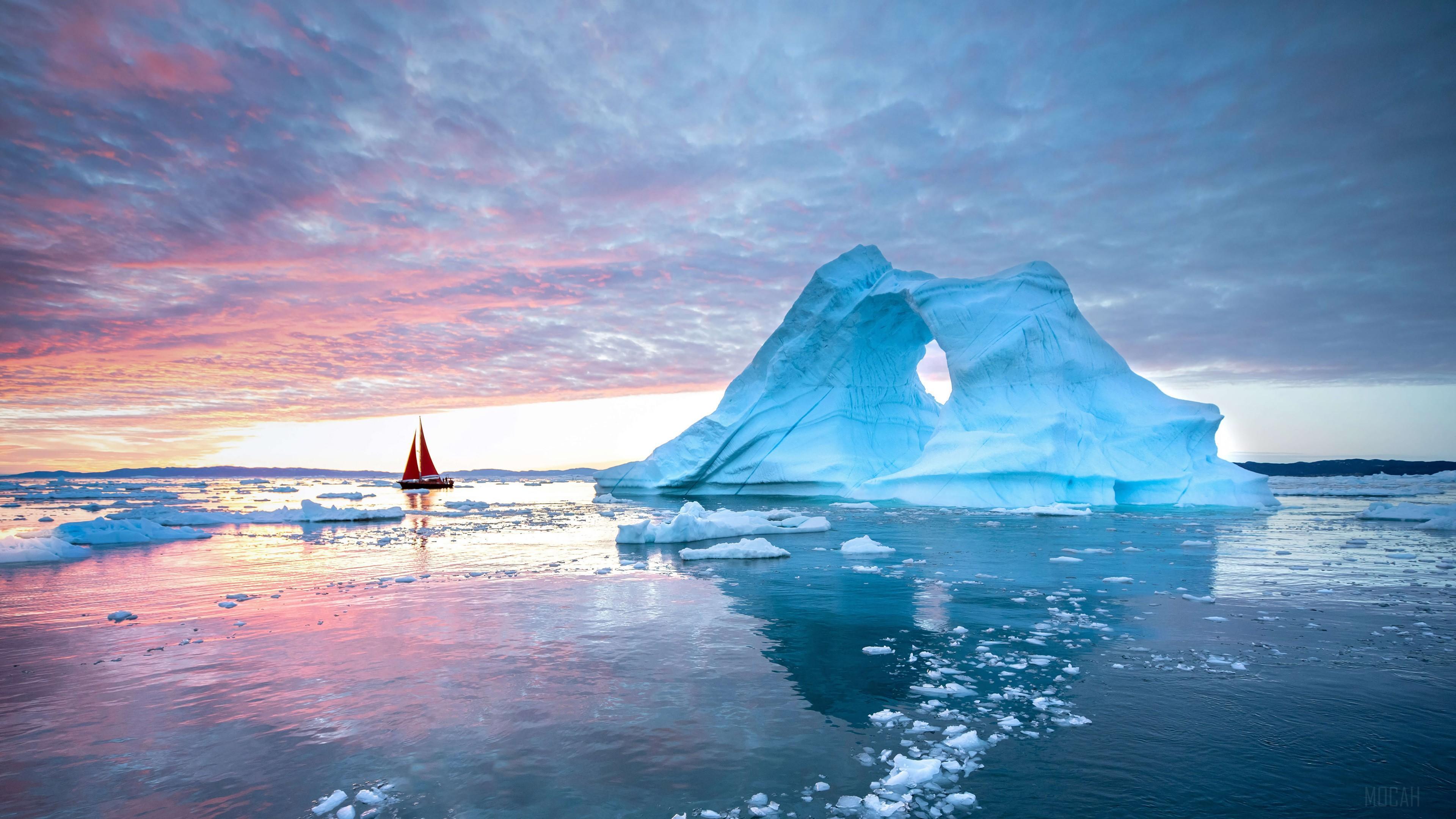 HD wallpaper, Ocean, Scenery 4K, Iceberg, Sunset