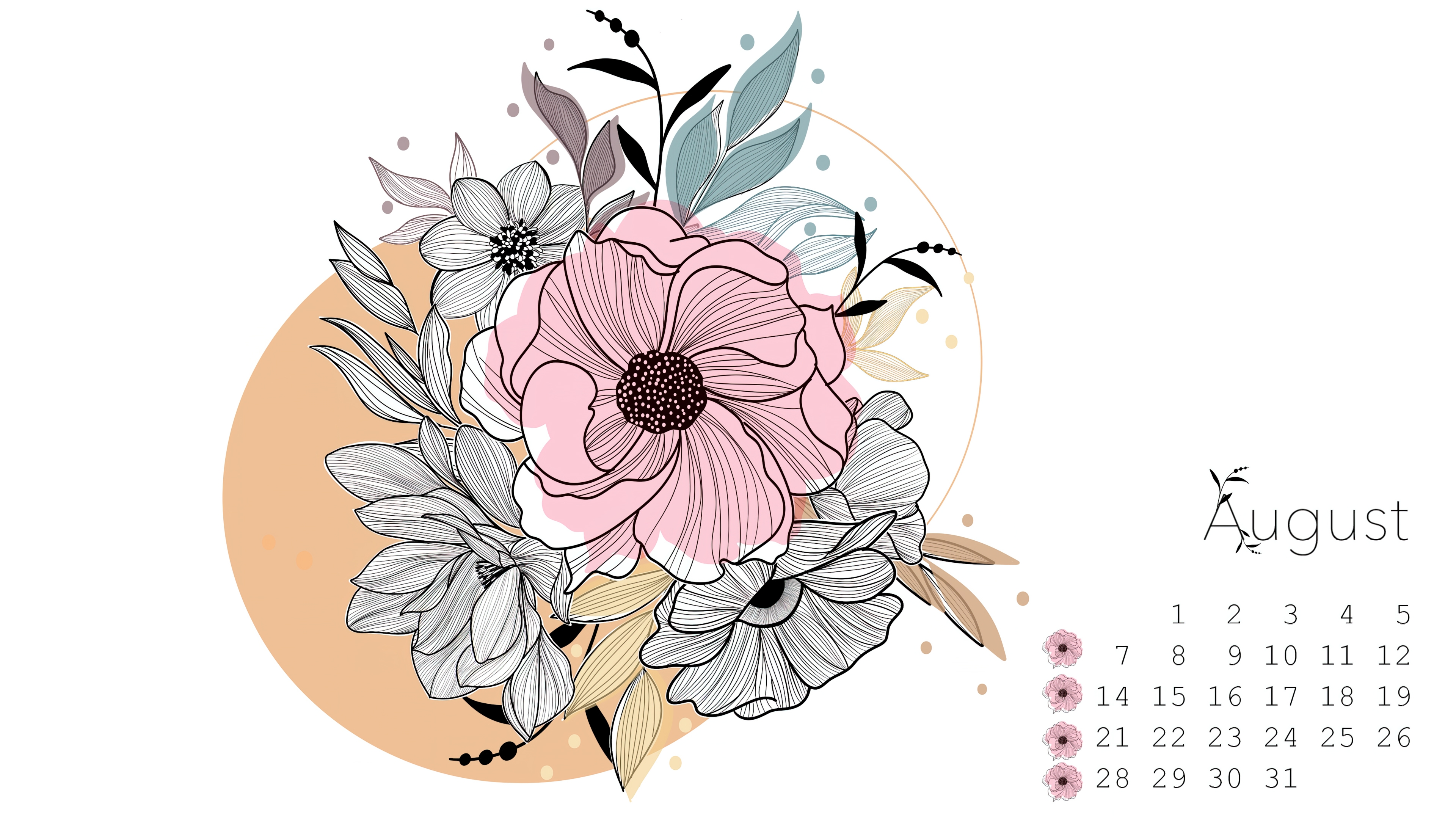 HD wallpaper, August Calendar, Illustration, Floral, 2023, Simple