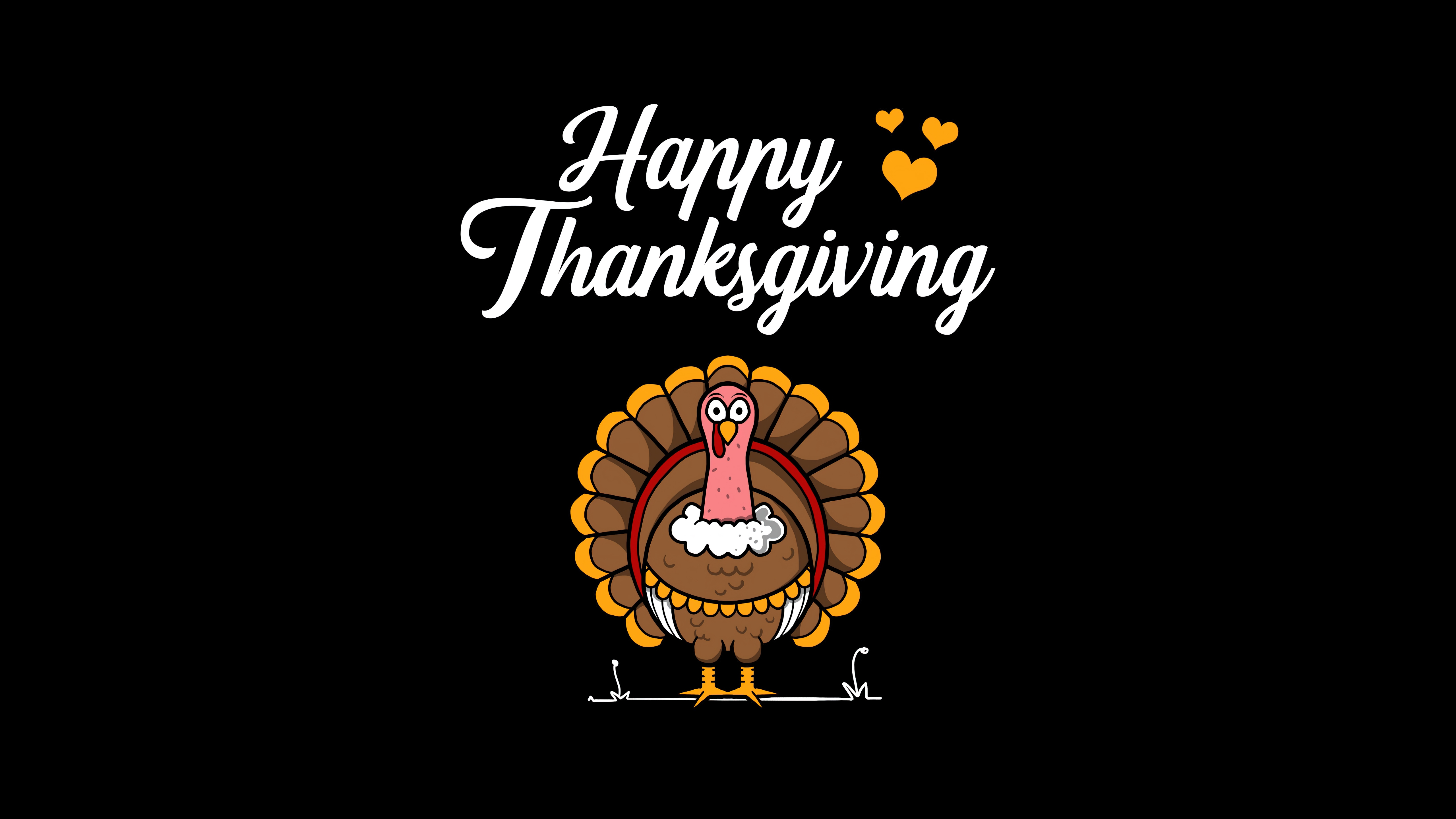 HD wallpaper, Happy Thanksgiving, Black Background, Thanksgiving Day, 5K, Illustration