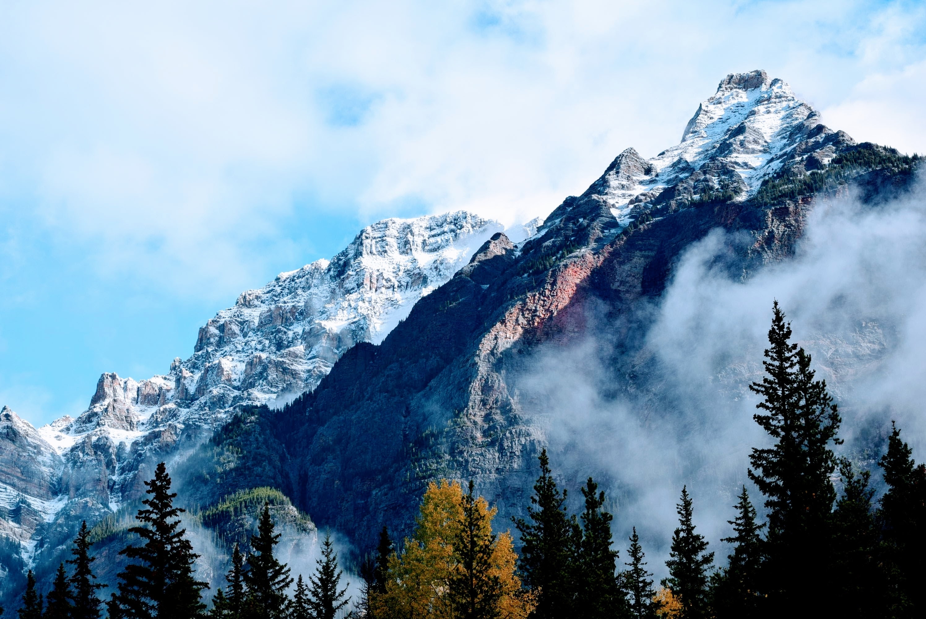 HD wallpaper, Jasper National Park, Jasper, Snowy Mountains, Mountain Range, Landscape, Mountain Peaks, Foggy, Glacier Mountains, Cloudy, Canada