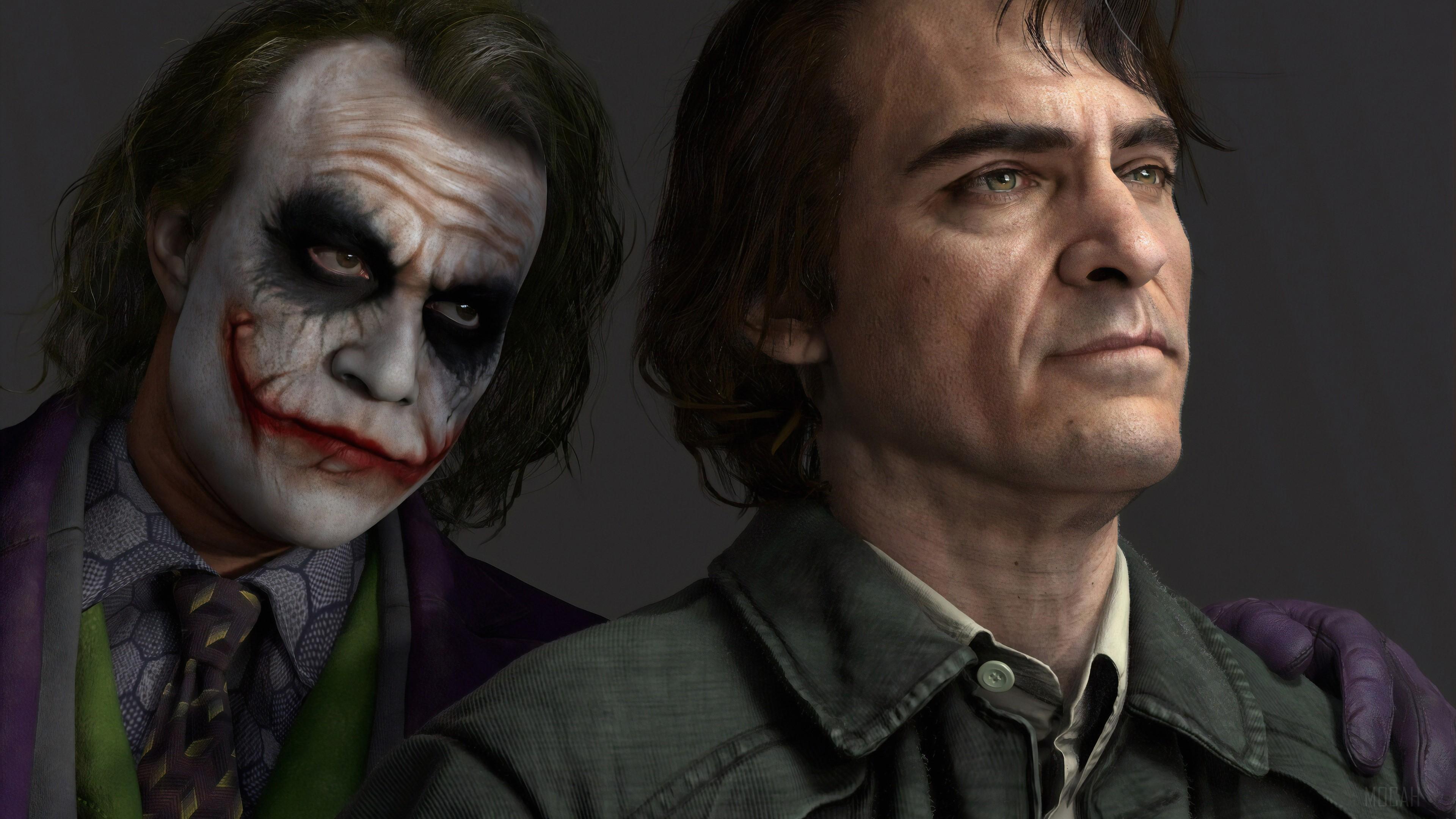 HD wallpaper, Joker Joaquin Phoenix Heath Ledger 4K